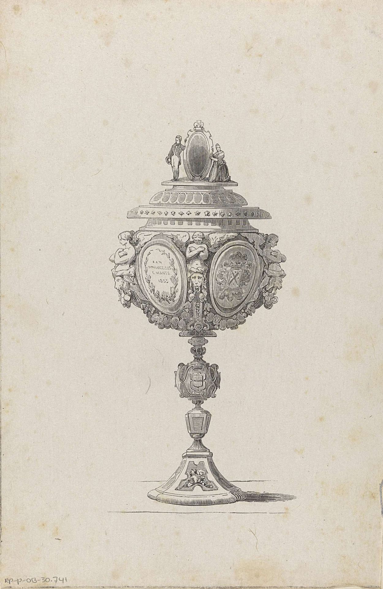 Gedachtenisbeker ter ere van het 50-jarig jubileum van Marcellus Emants als rentmeester van het Burgerweeshuis en de Fundatie van Renswoude te De Haag by Isaac Weissenbruch