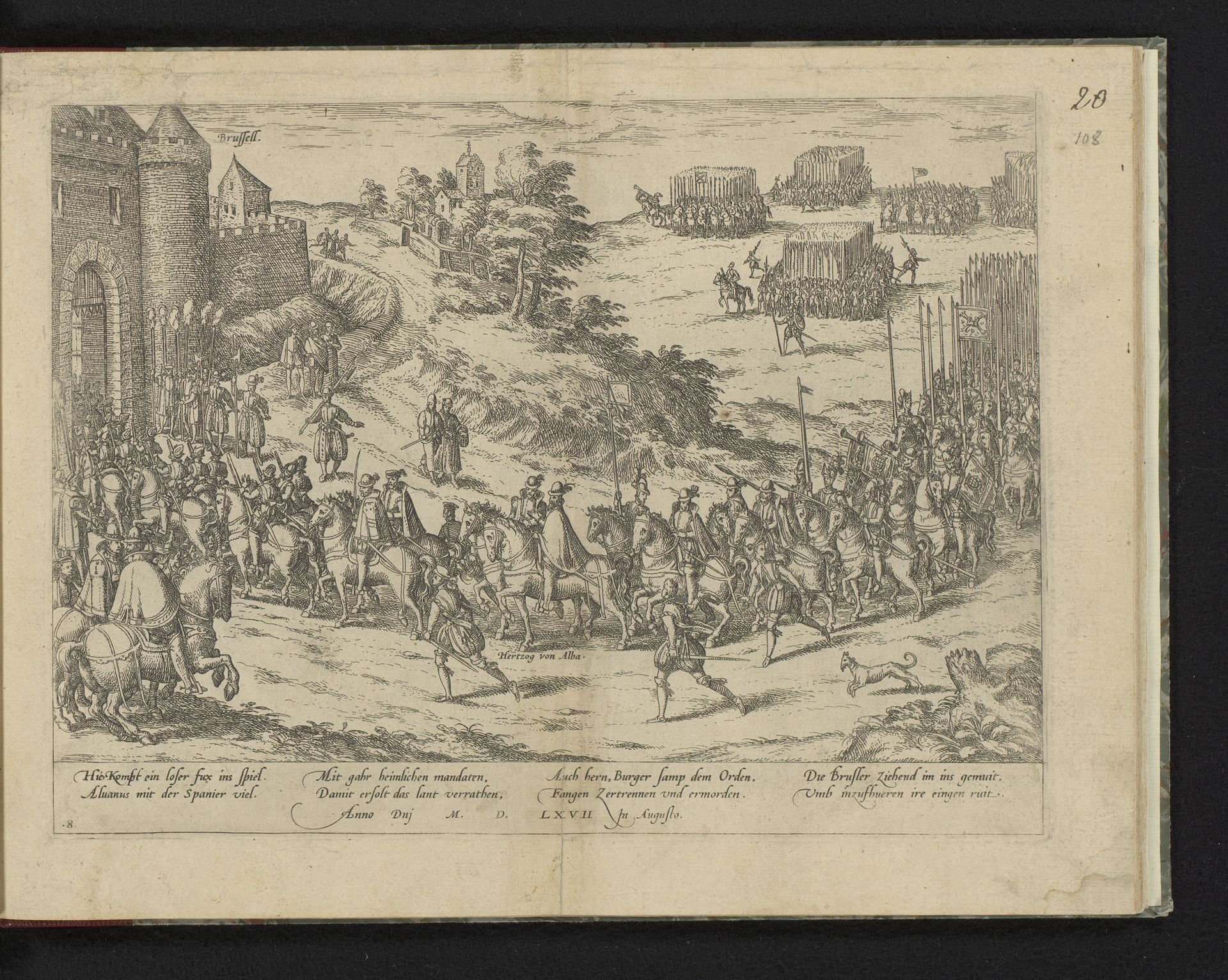 Aankomst van de hertog van Alva te Brussel, 1567 by Frans Hogenberg