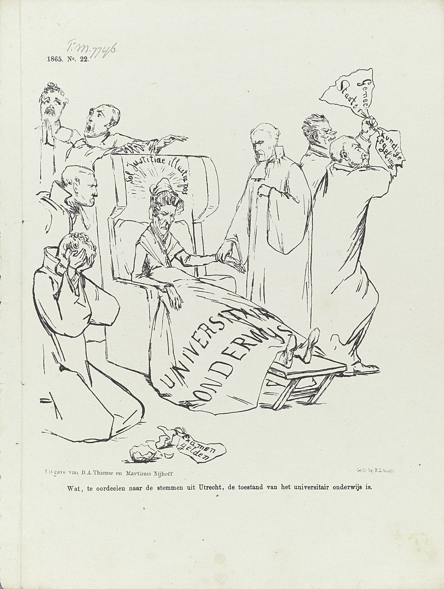 Spotprent op de toestand aan de universiteiten, 1865 by Johan Michaël Schmidt Crans