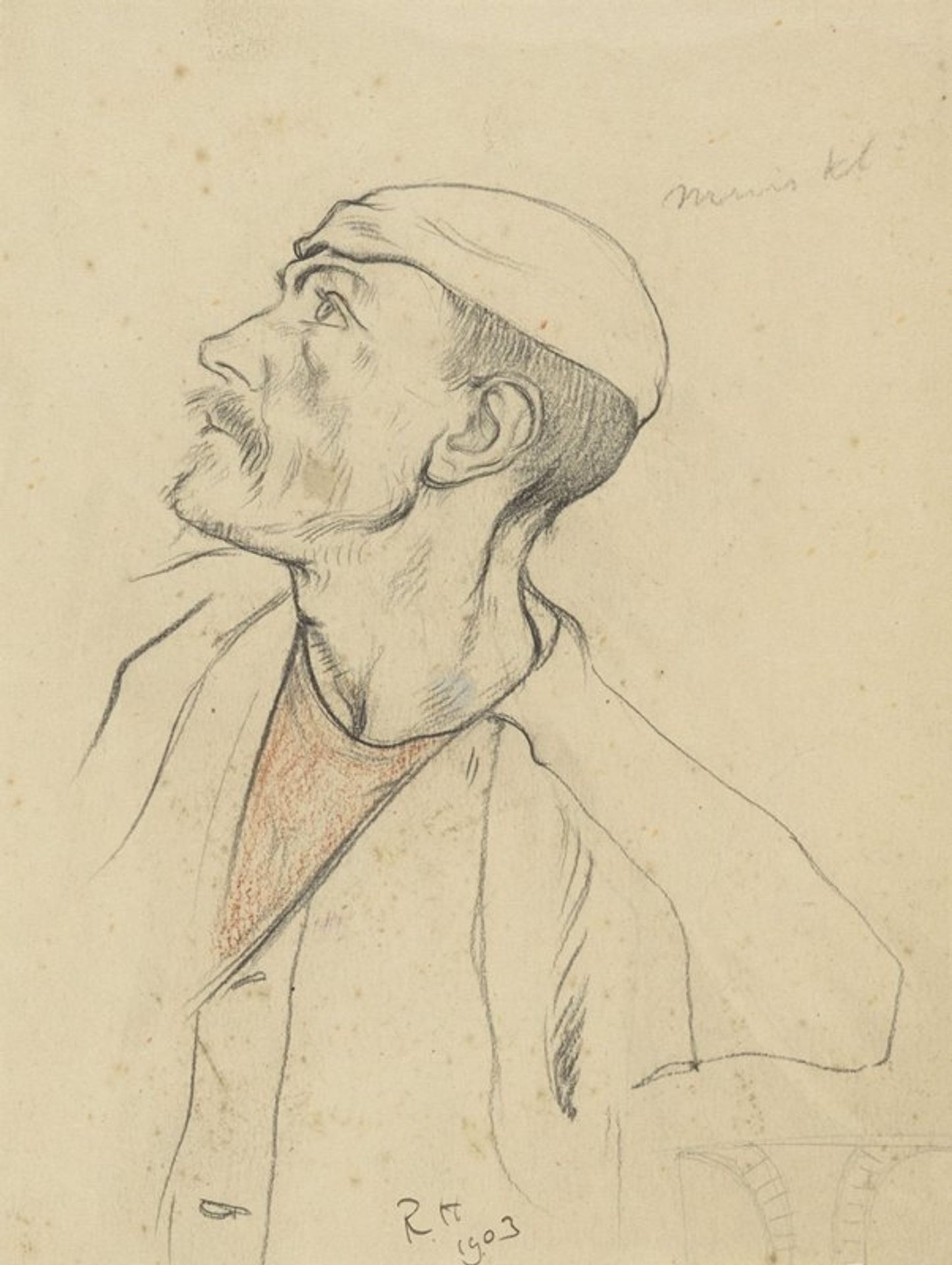 Kop van een omhoog kijkende man by Richard Nicolaüs Roland Holst