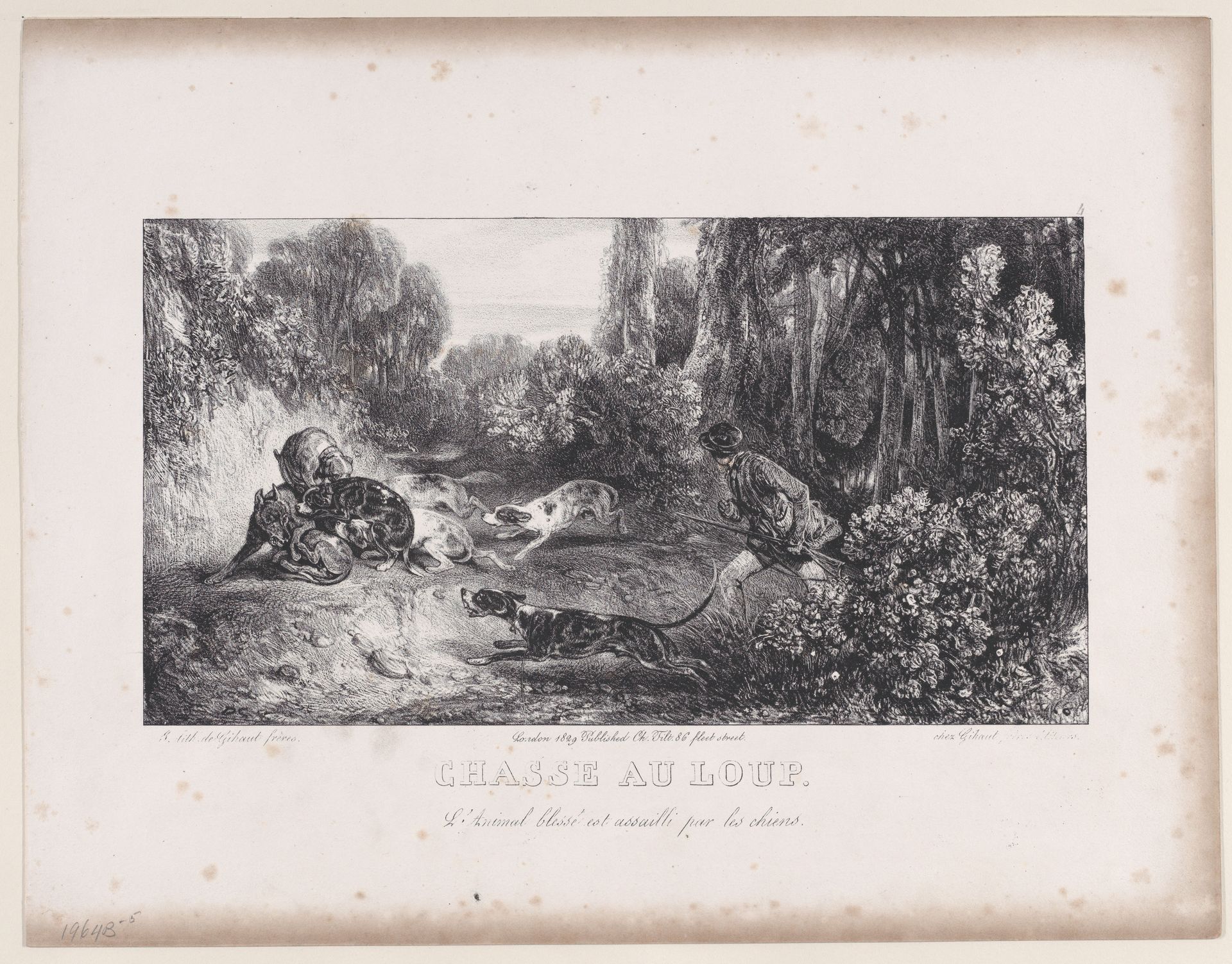 Wolf Hunt: Animal Wounded and Attacked by Dogs, from the series Hunting Scenes by Alexandre-Gabriel Decamps