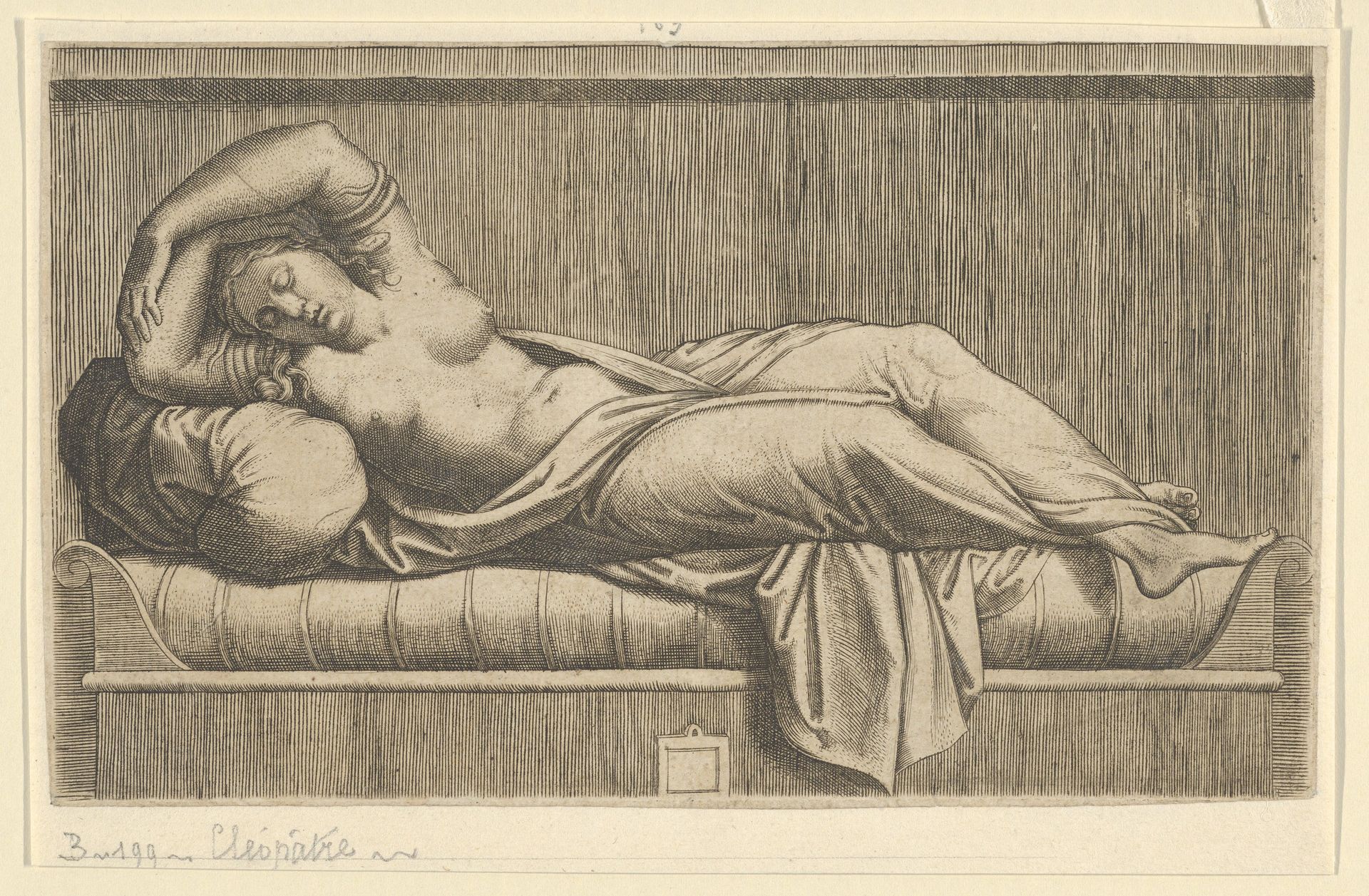 Cleopatra, partly naked laying on a bed by Anonymous
