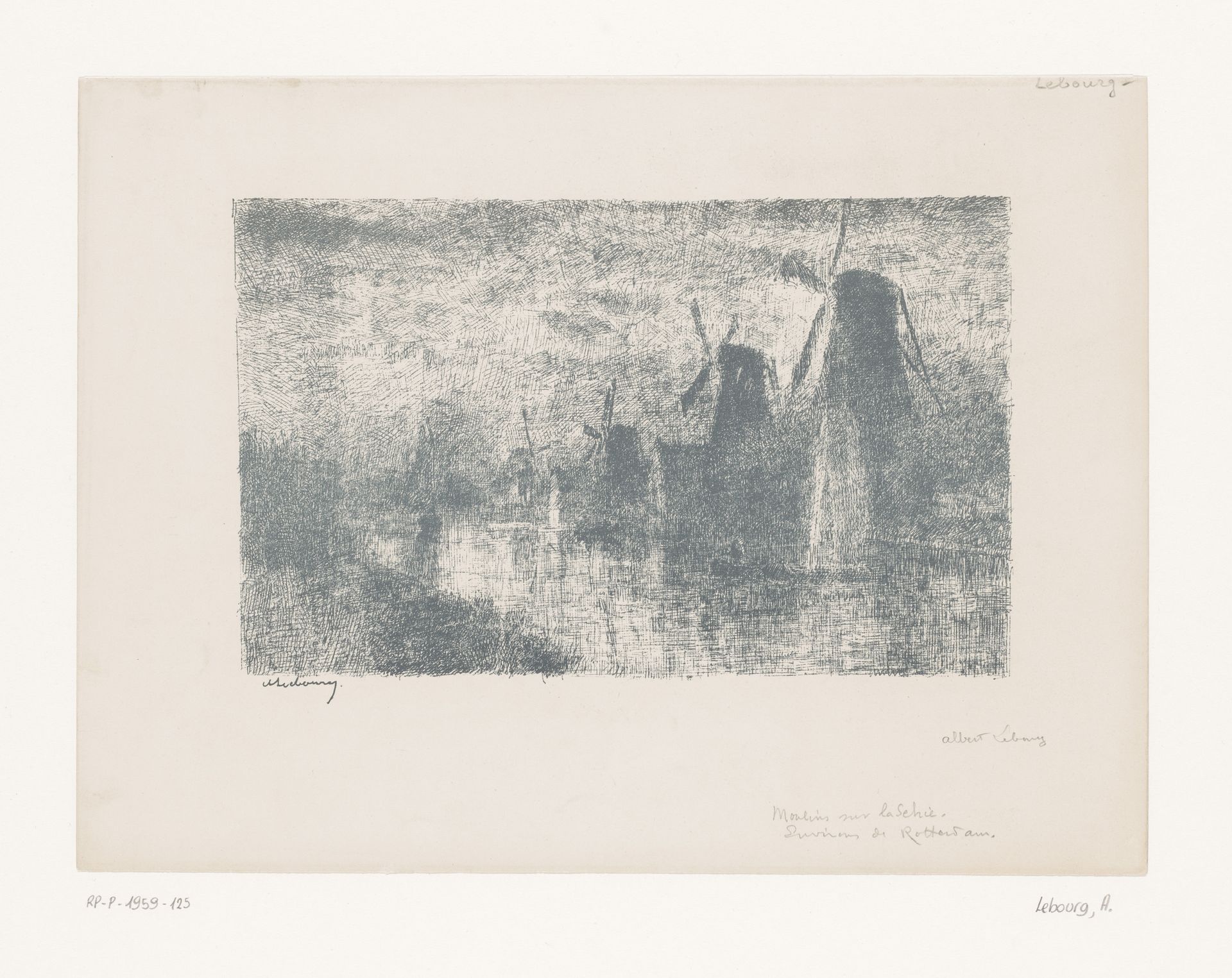 Molens aan de Schie bij Rotterdam by Albert Marie Lebourg
