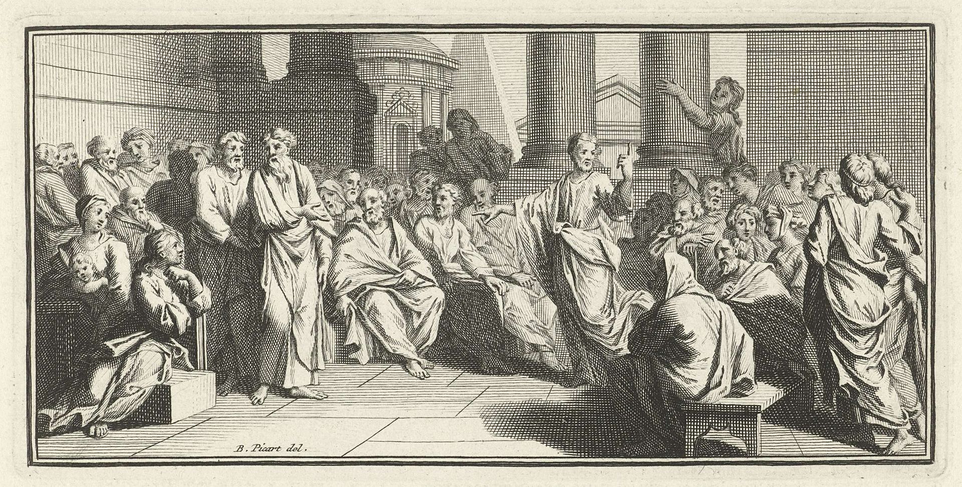 Paulus predikt te Athene by Bernard Picart
