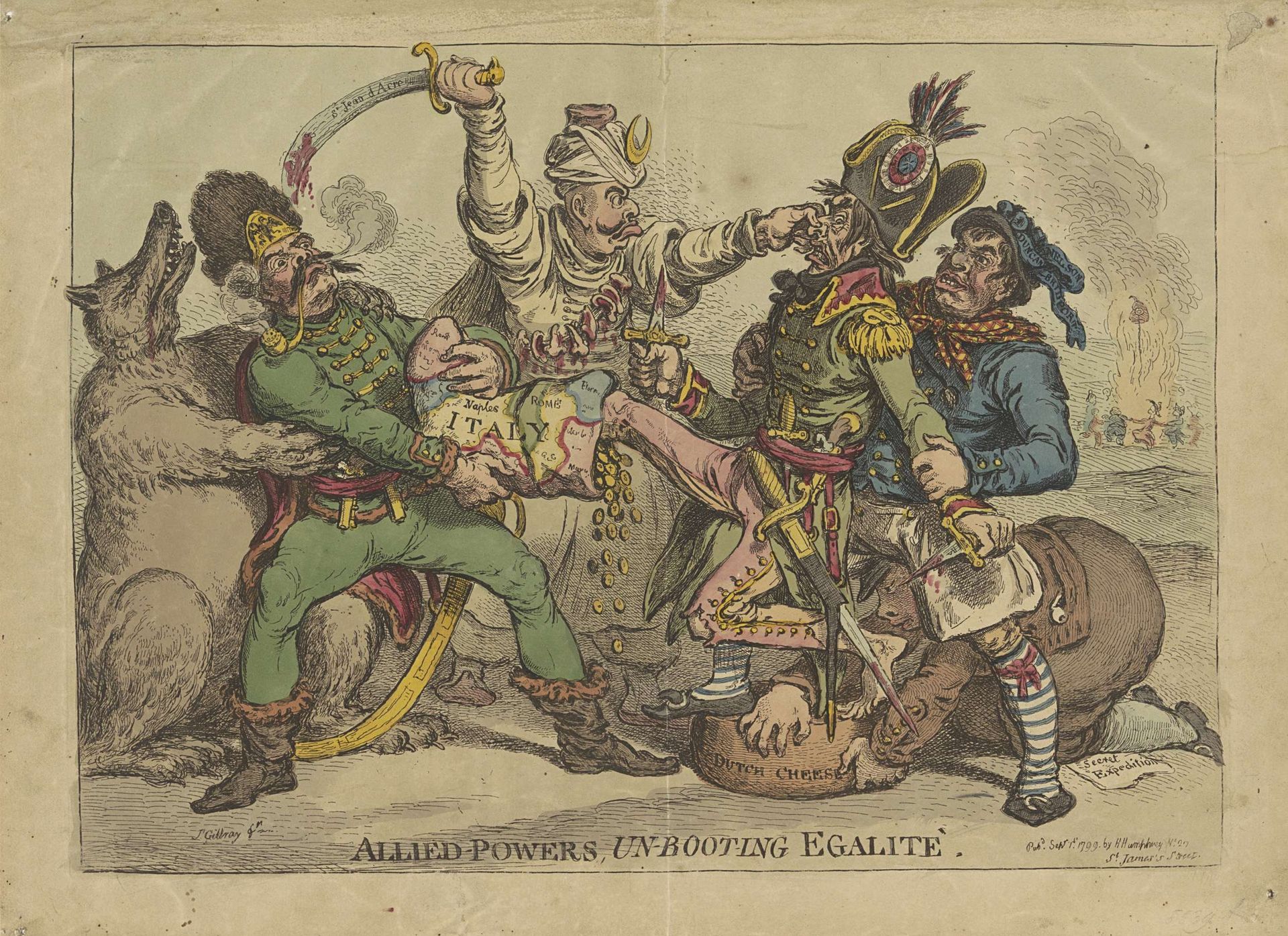 Spotprent op Napoleons nederlagen in 1799 - James Gillray | Artera