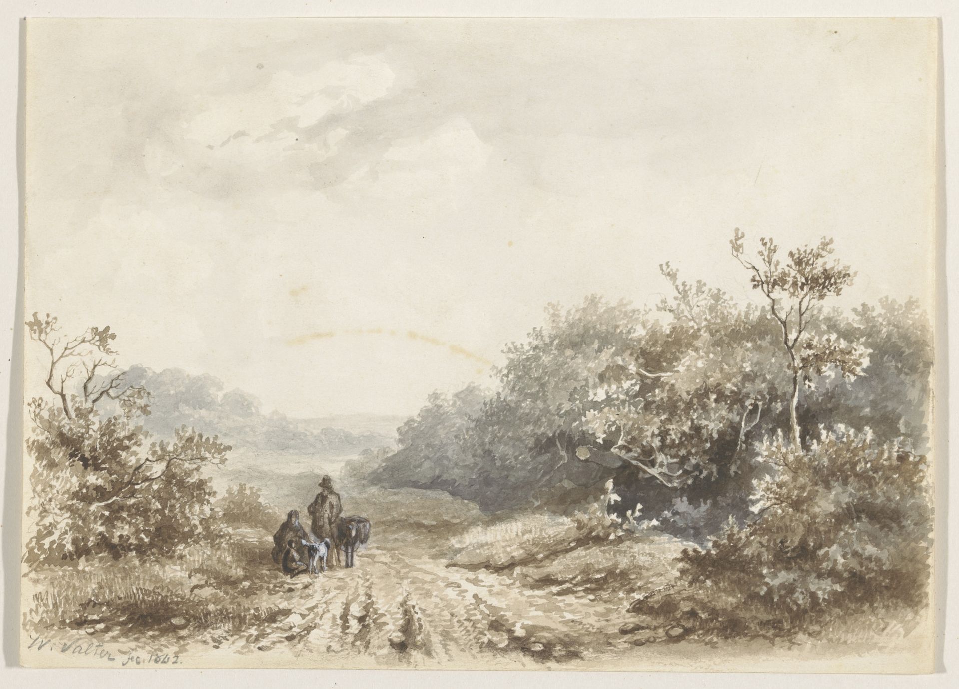 Landschap met een familie, een schaap en een hond by Willem Valter Pzn