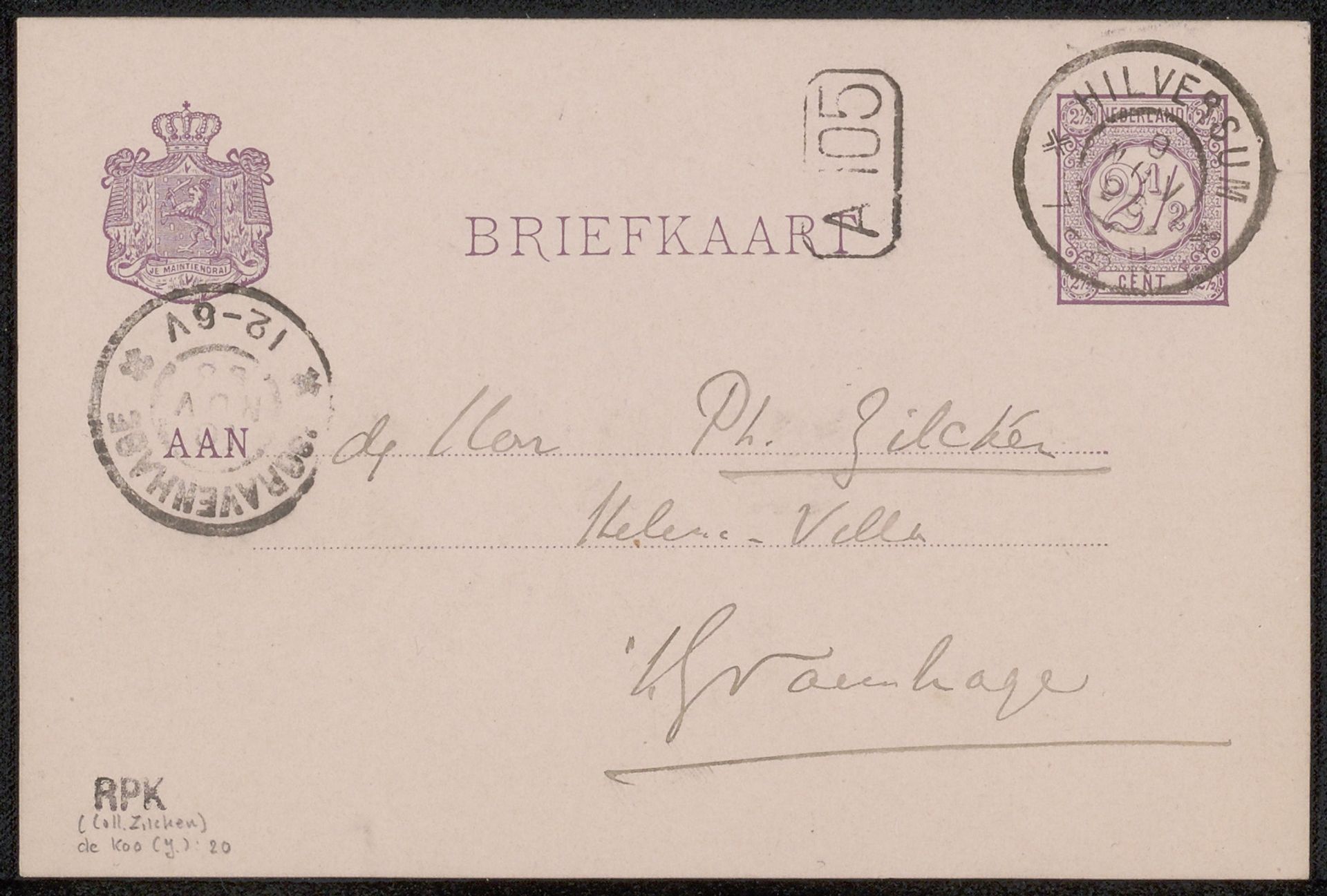 Briefkaart aan Philip Zilcken by Johannes de Koo