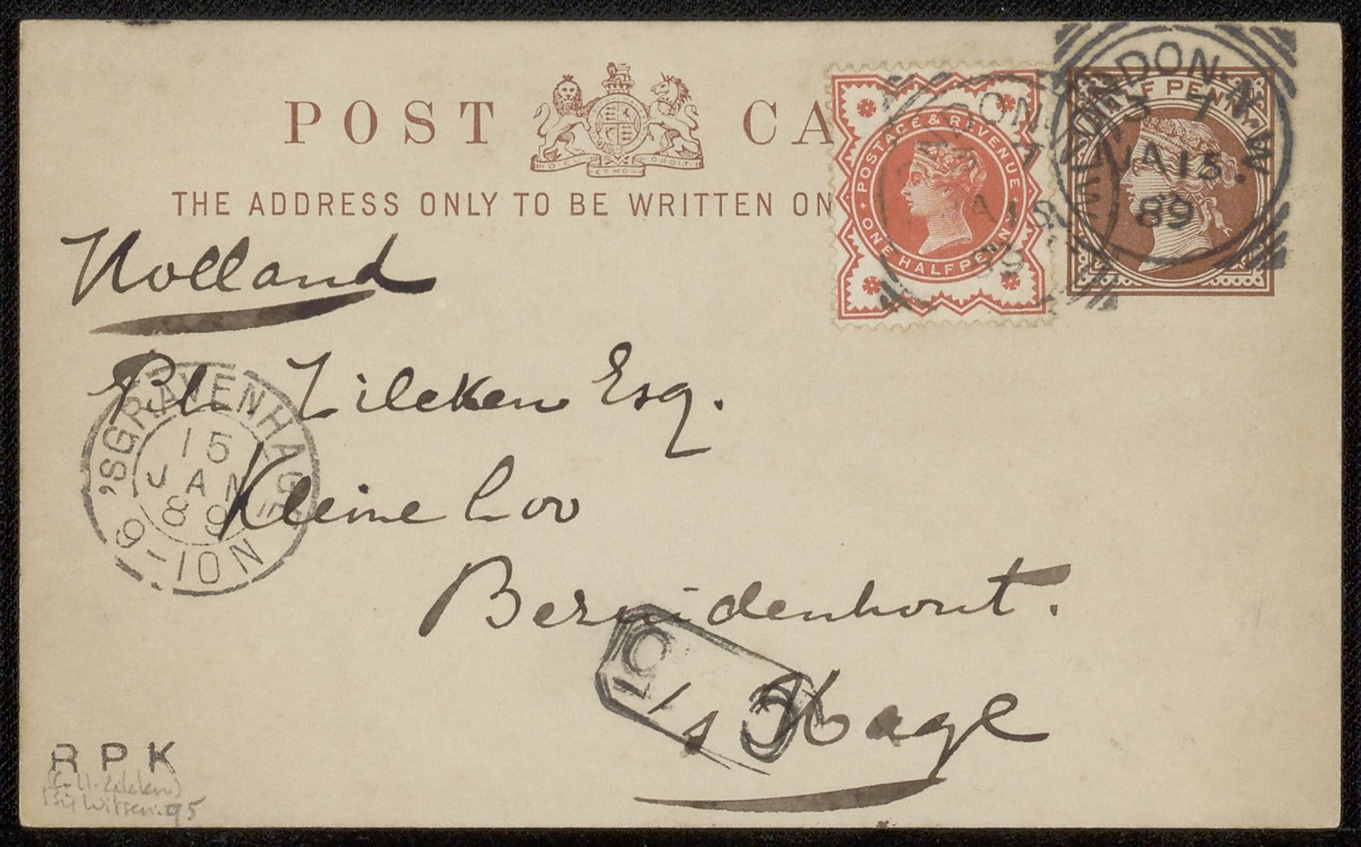 Briefkaart aan Philip Zilcken by Willem Witsen