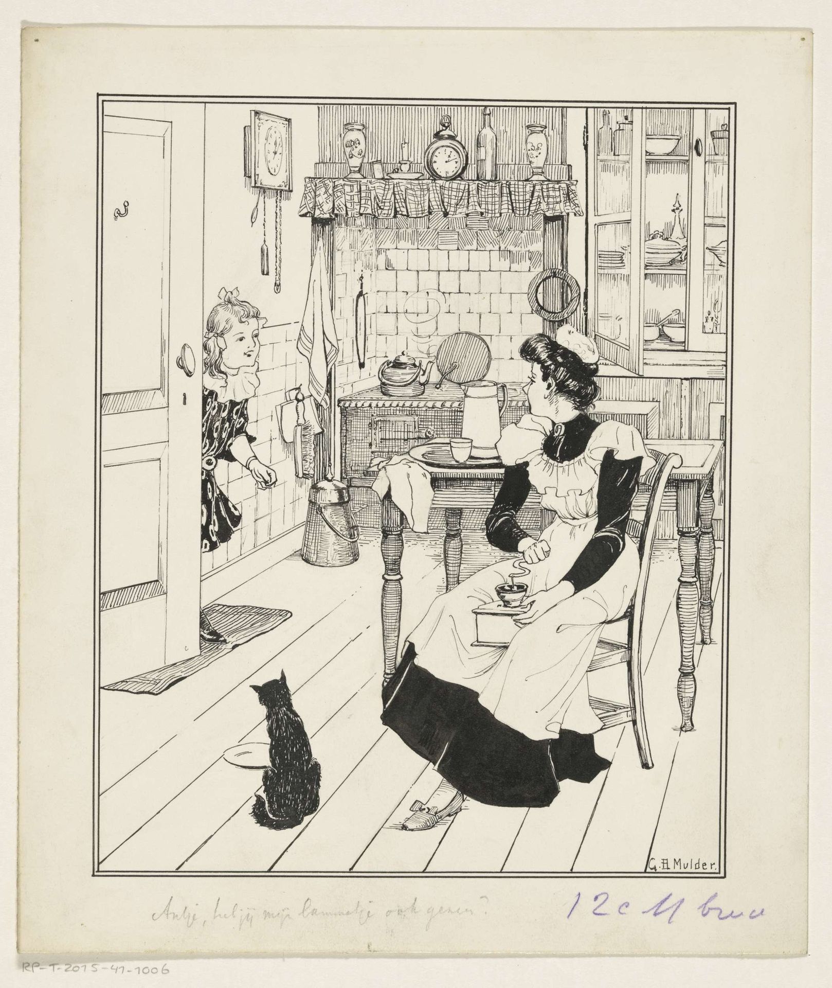 Meisje en een dienstmeid in een keuken by Gillis Bernhard Mulder