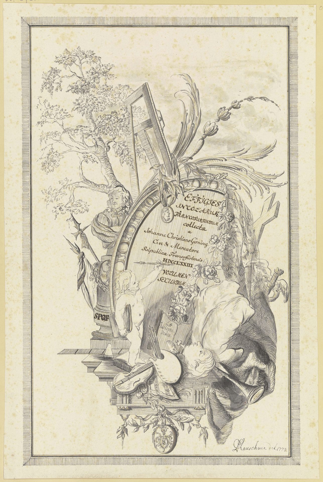 Entwurf zu einem Titelblatt für Johann Christian Gernings Sammlung von Frankfurter Porträts by Christian Benjamin Rauschner