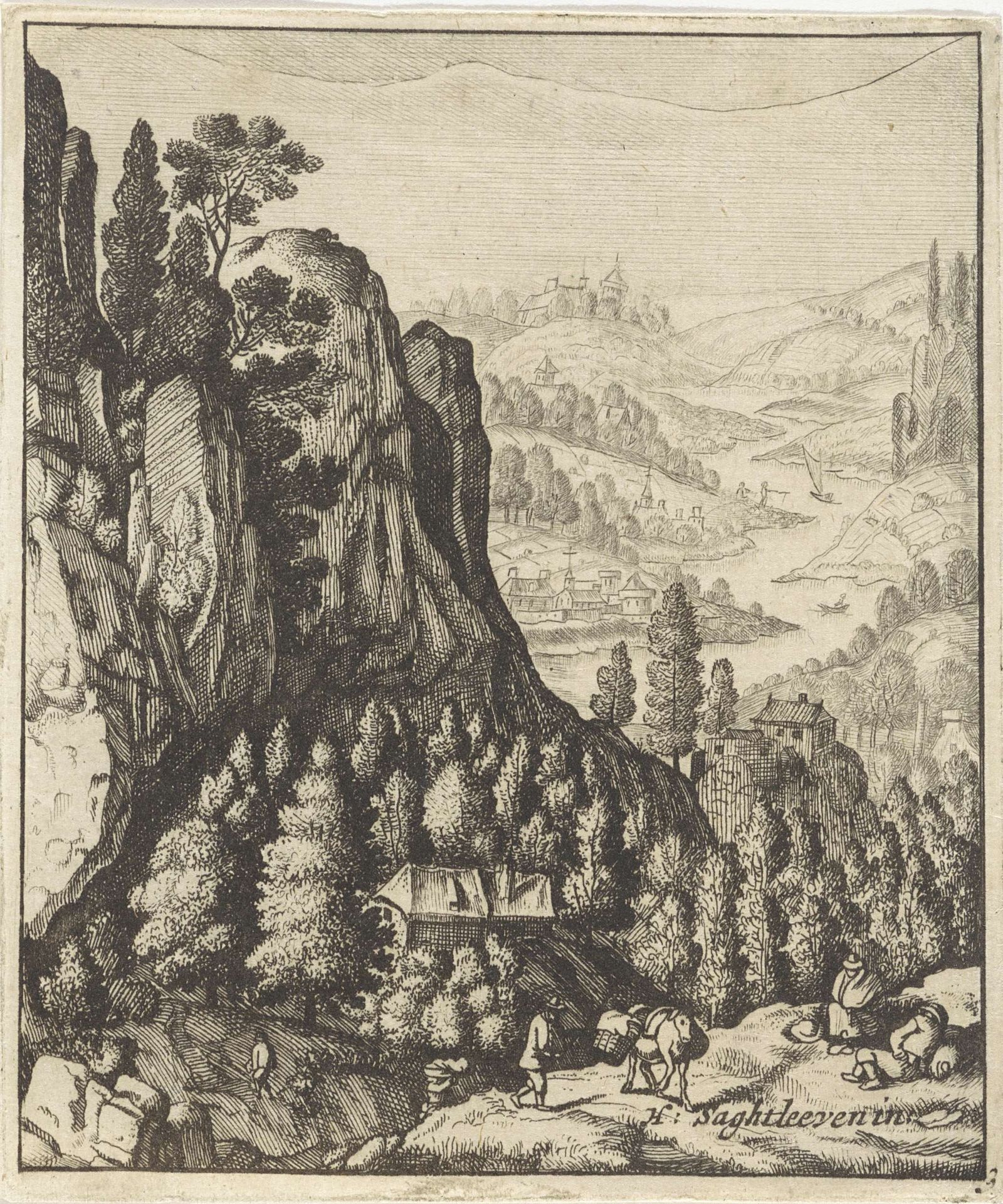 Rotsachtig berglandschap met boeren by Anthonie de Winter
