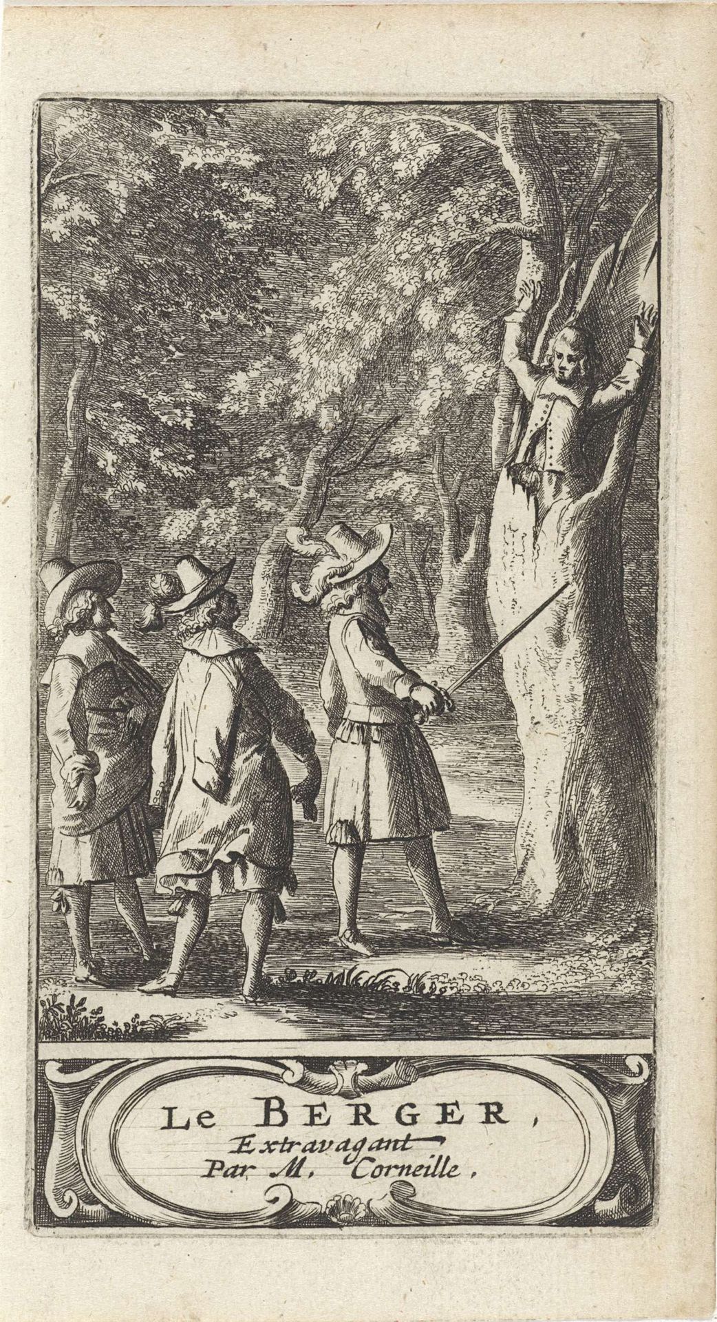 Drie mannen bij een jongen in een holle boomstam by Abraham Dircksz. Santvoort