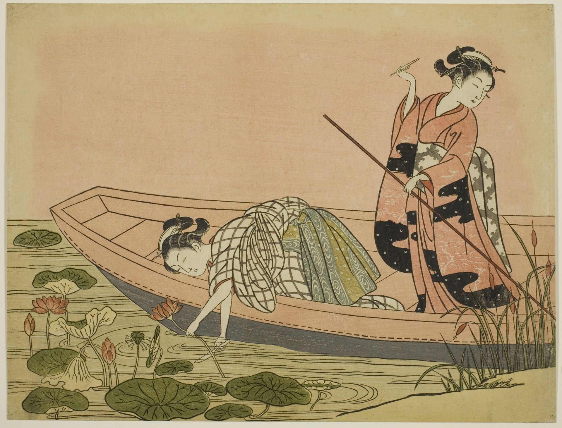 Gathering Lotus Flowers by Suzuki Harunobu 鈴木春信