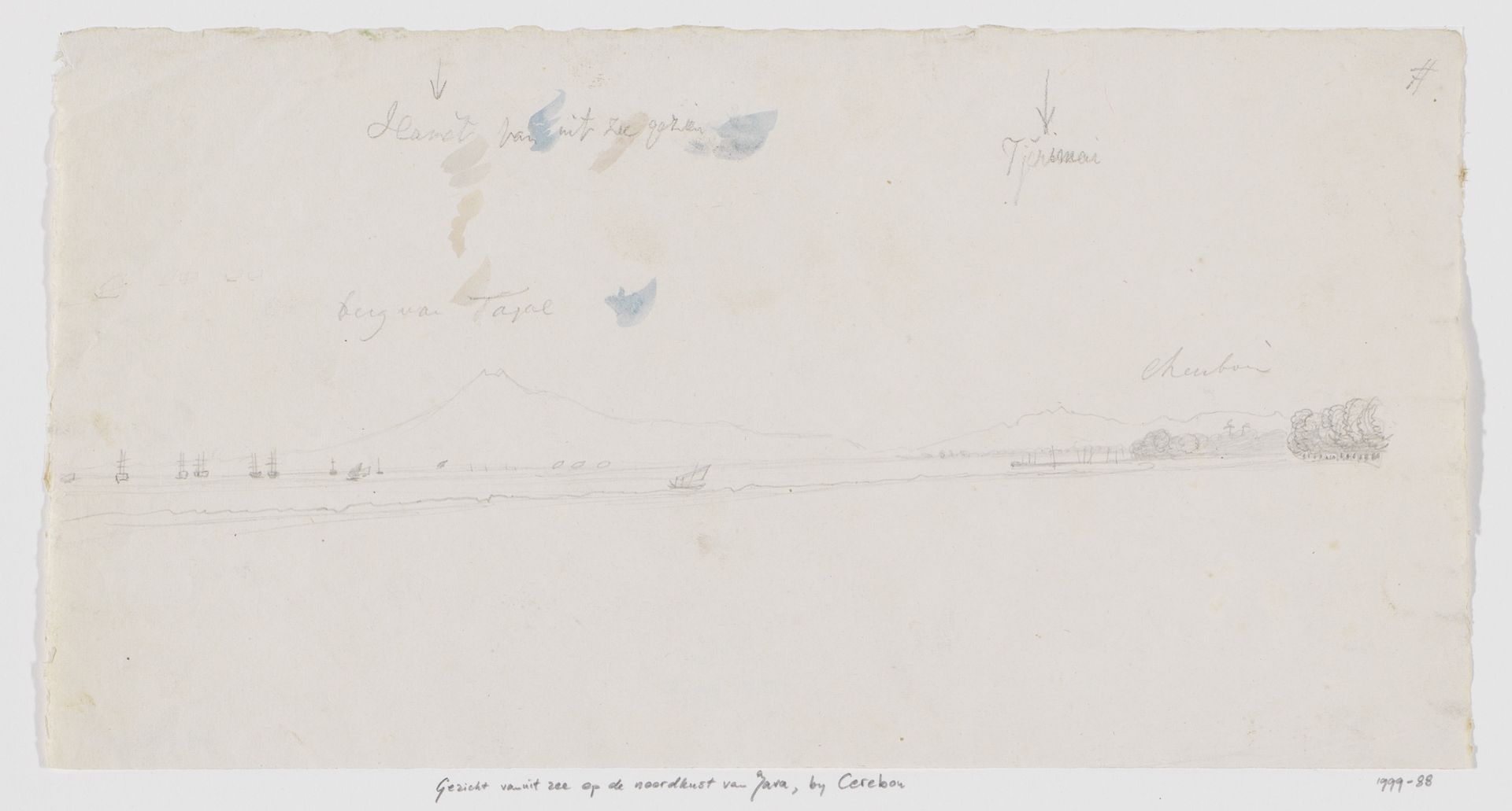 Gezicht op de Noordkust van Java, tussen Cirebon en Tegal, vanuit de zee, West-Java by Adrianus Johannes Bik