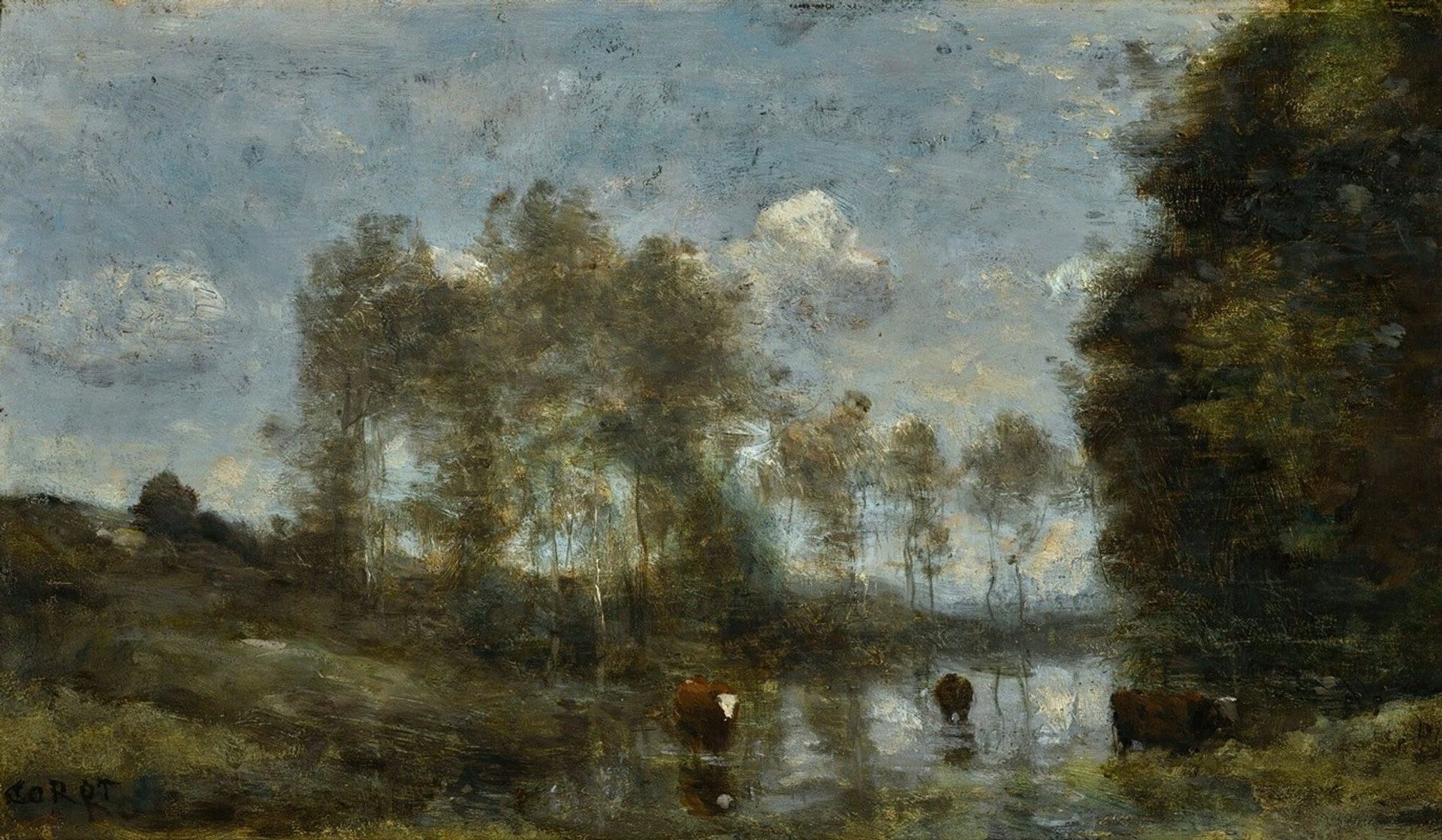 Trois Vaches Dans Un Marais by Camille Corot