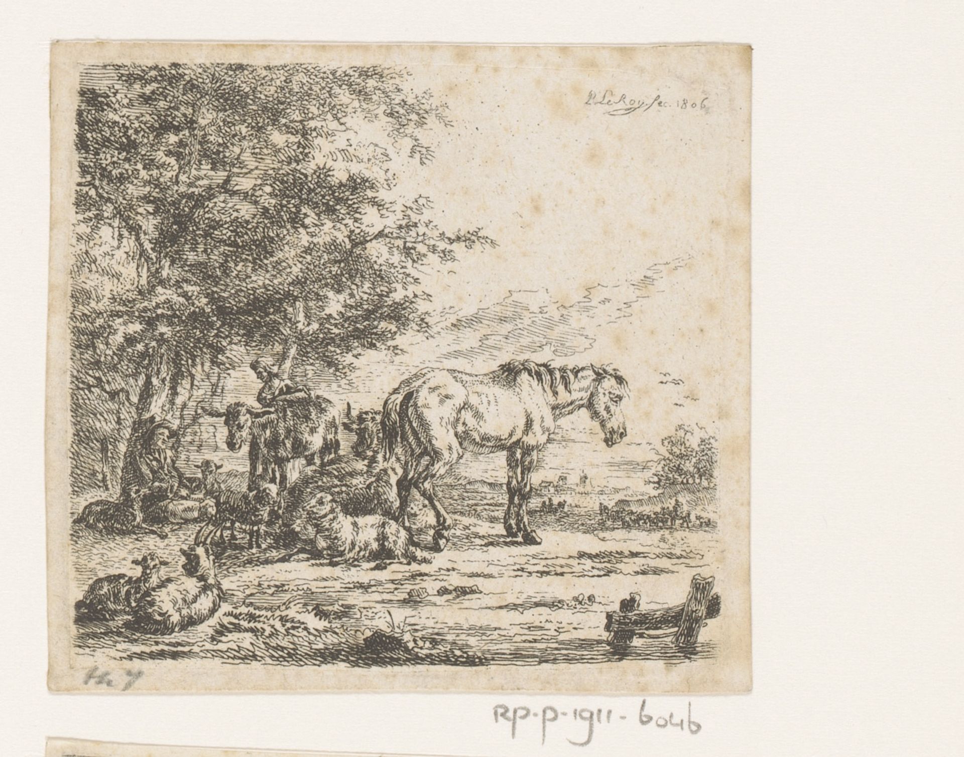 Herder en herderin met hun dieren by Pierre Jean Baptiste Leroy