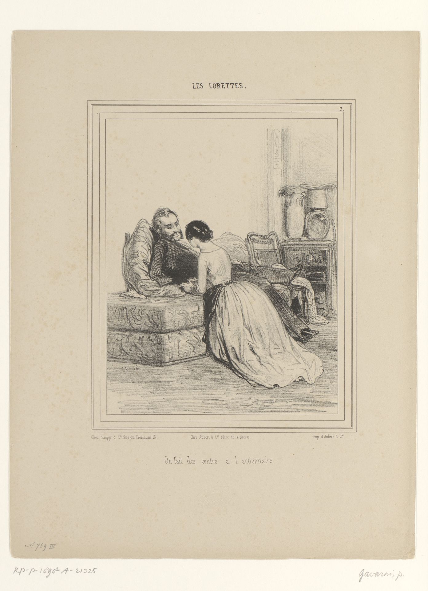 Vrouw doet een voorstel aan haar man by Paul Gavarni
