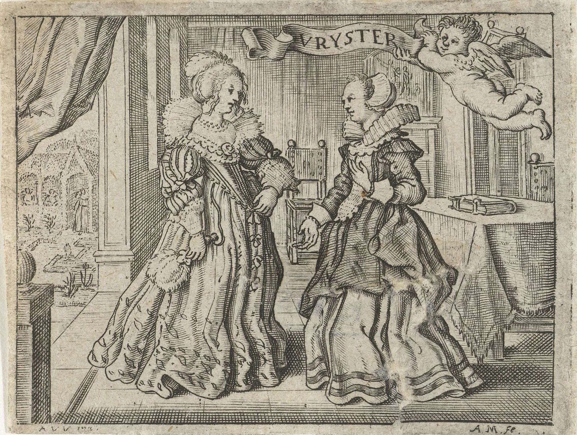 Twee dames in een vertrek by Adriaen Matham