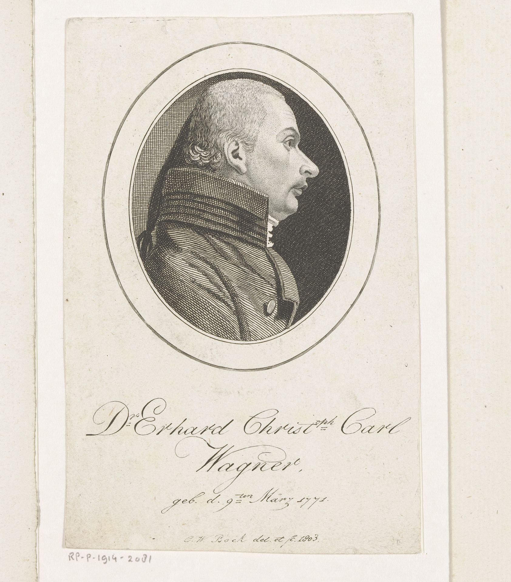 Portret van Erhard Christoph Carl Wagner by Christoph-Wilhelm Bock