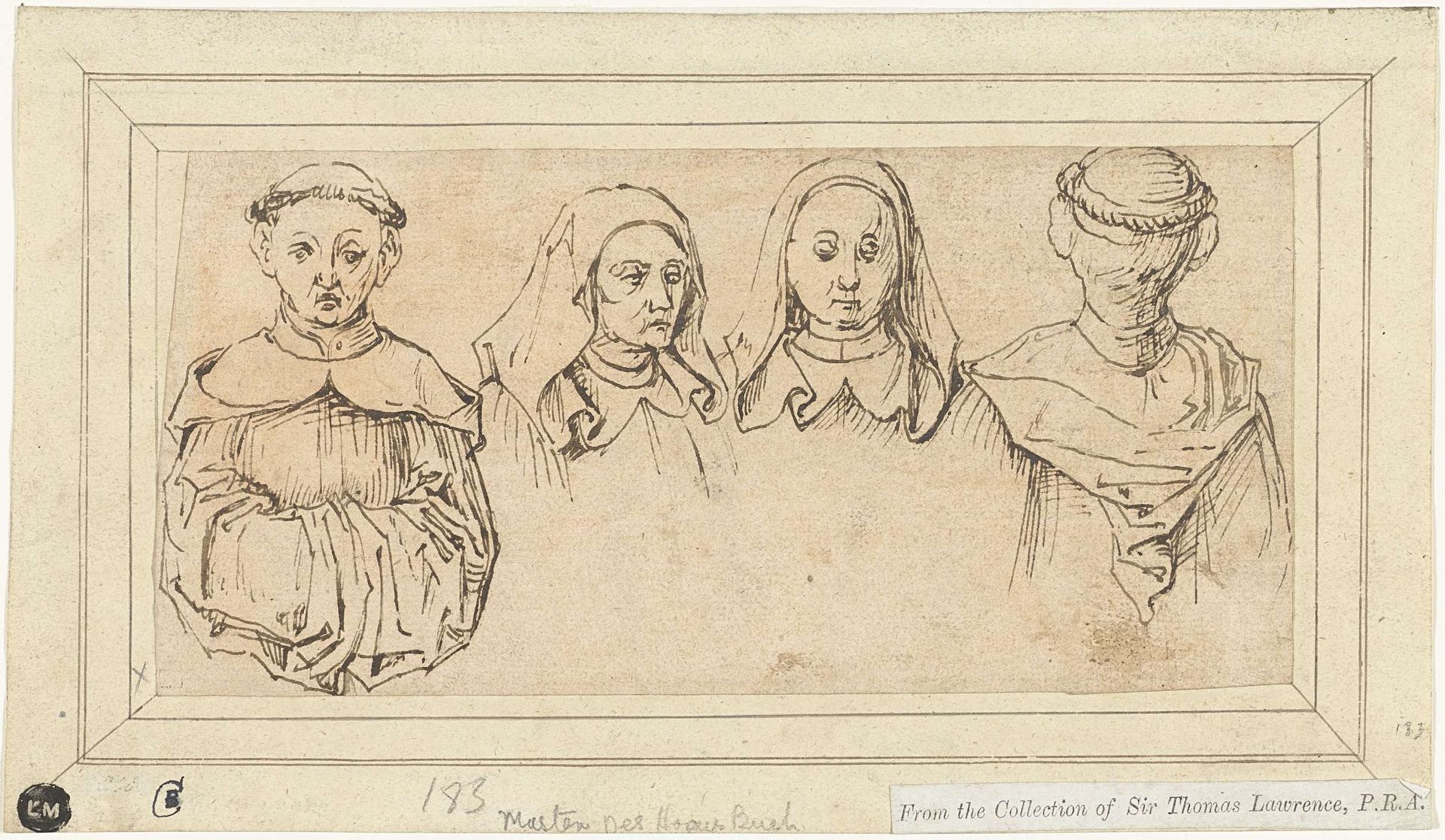 Studieblad met vier koppen by Meester der Coburger Rundscheiben