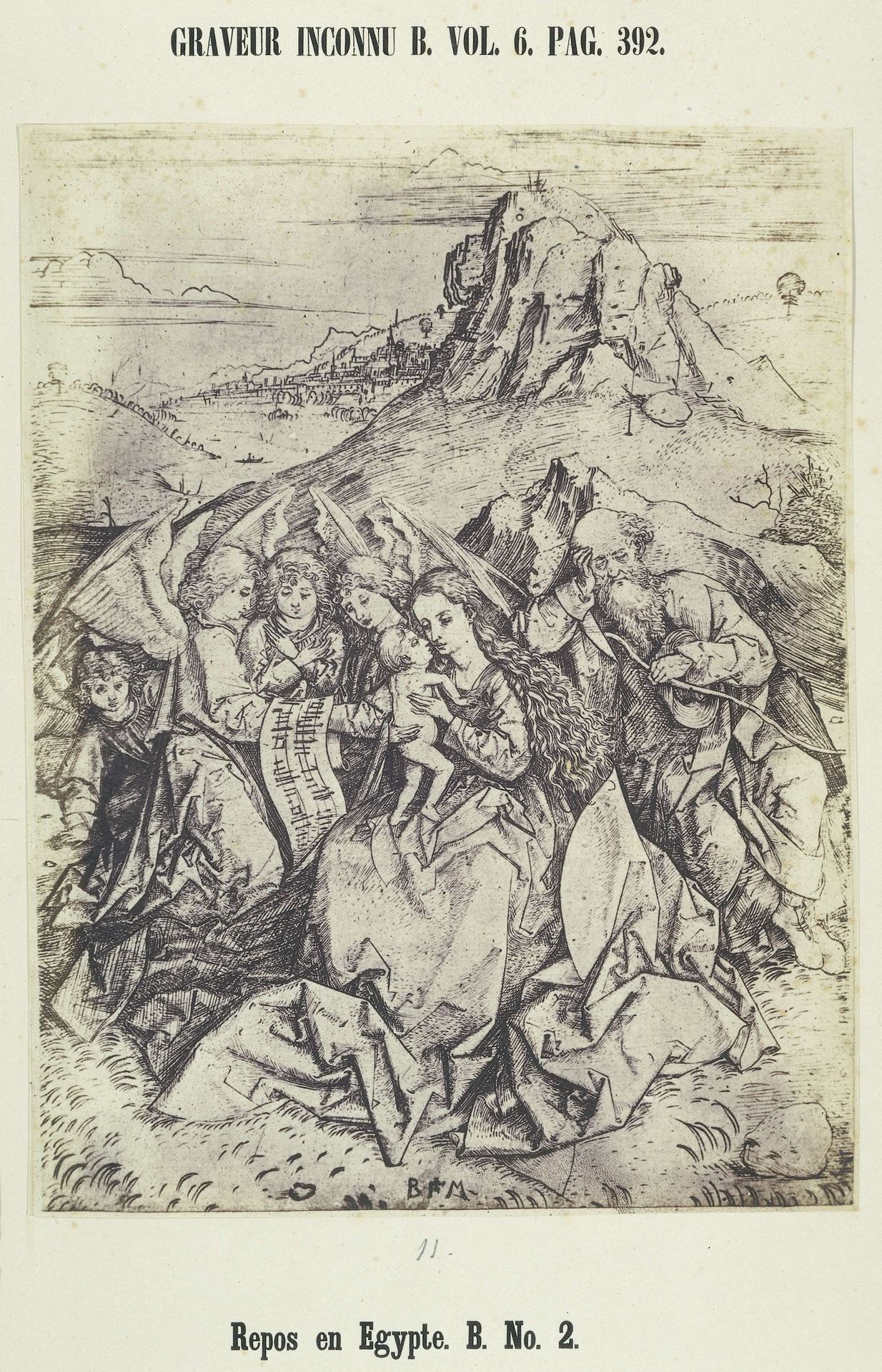 Fotoreproductie van een gravure door de monogrammist BM, 'Rust op de vlucht naar Egypte' by Alois Löcherer