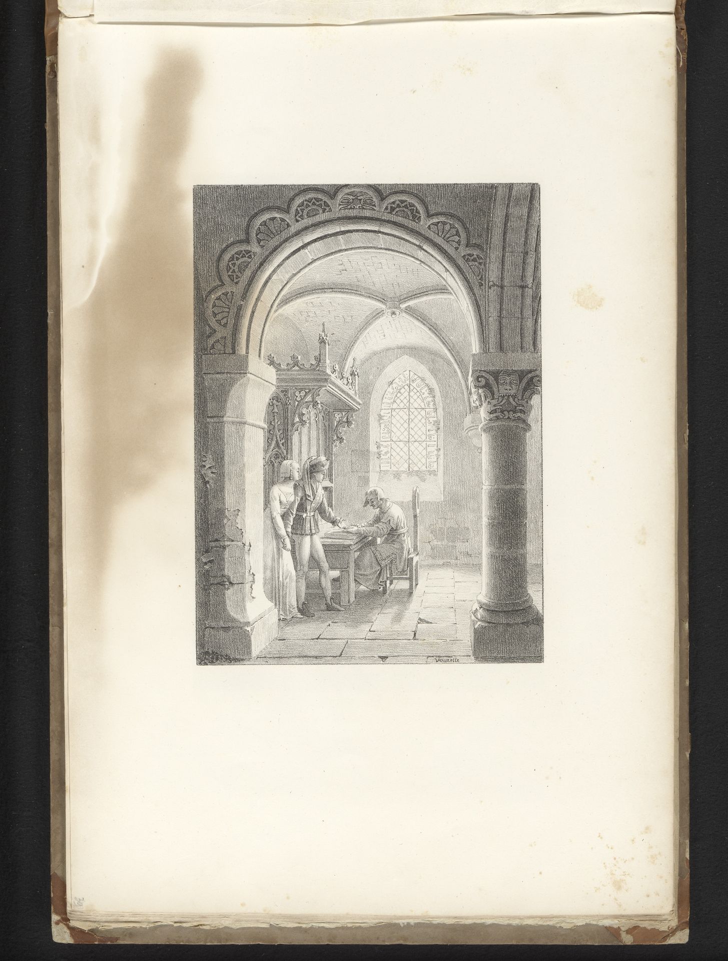 Kapel met een man en een vrouw voor een geestelijke by Jean Lubin Vauzelle