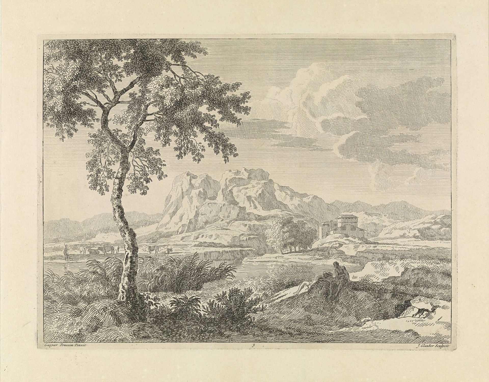 Heuvelachtig landschap met twee baders by Johannes Glauber