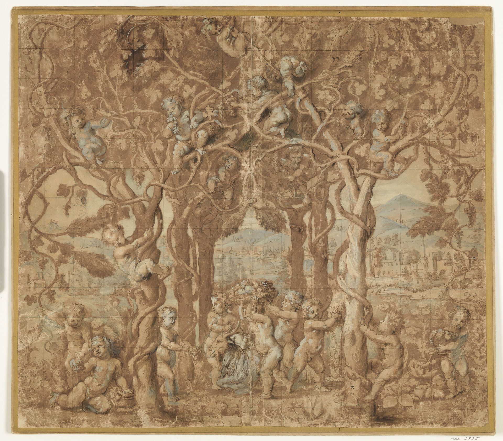 Putti harvesting wine and playing with a billy goat by Anonymous
