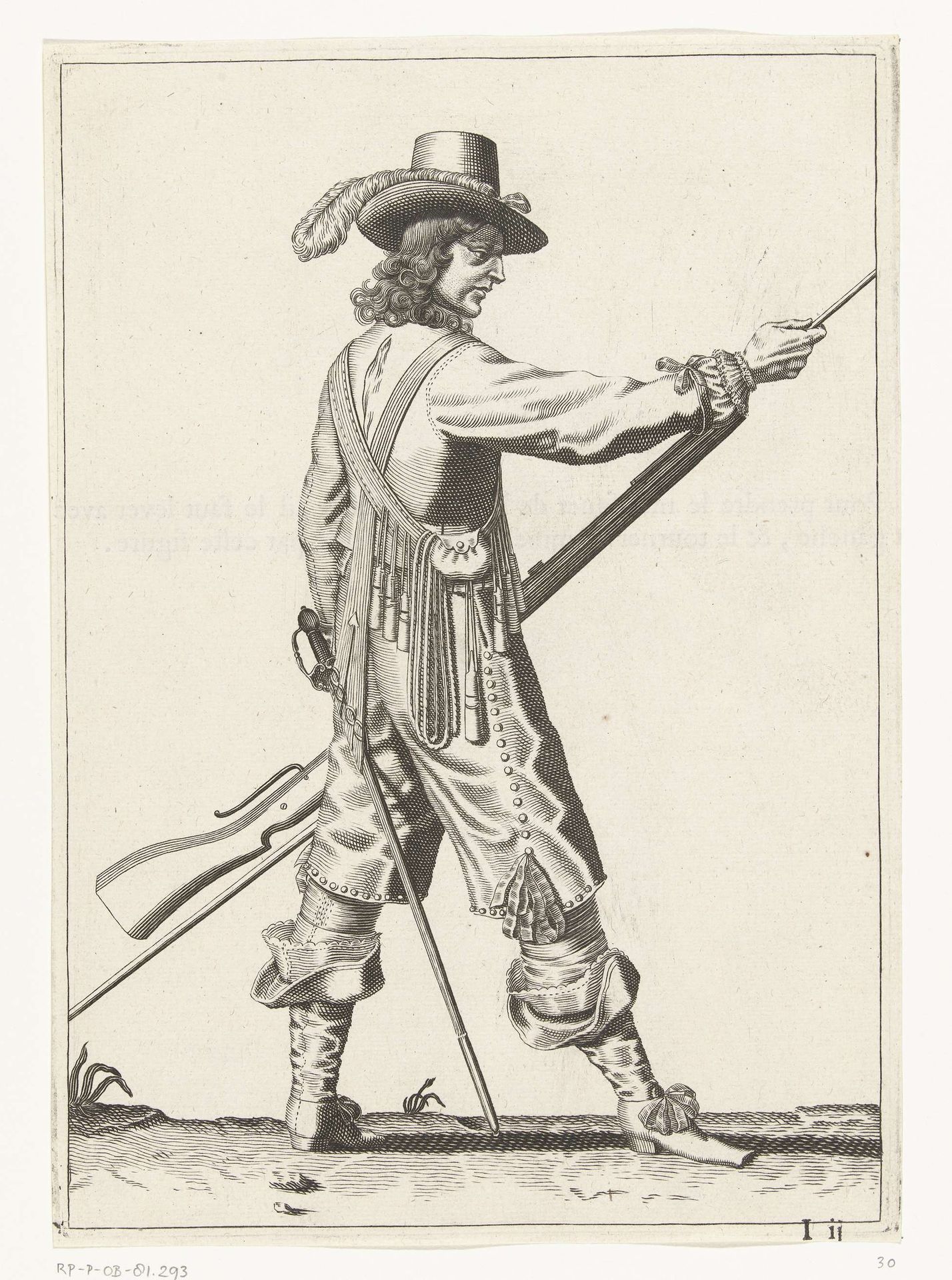 Soldaat die zijn laadstok in de houder onder de loop van zijn musket schuift, ca. 1645 by Petrus Rucholle