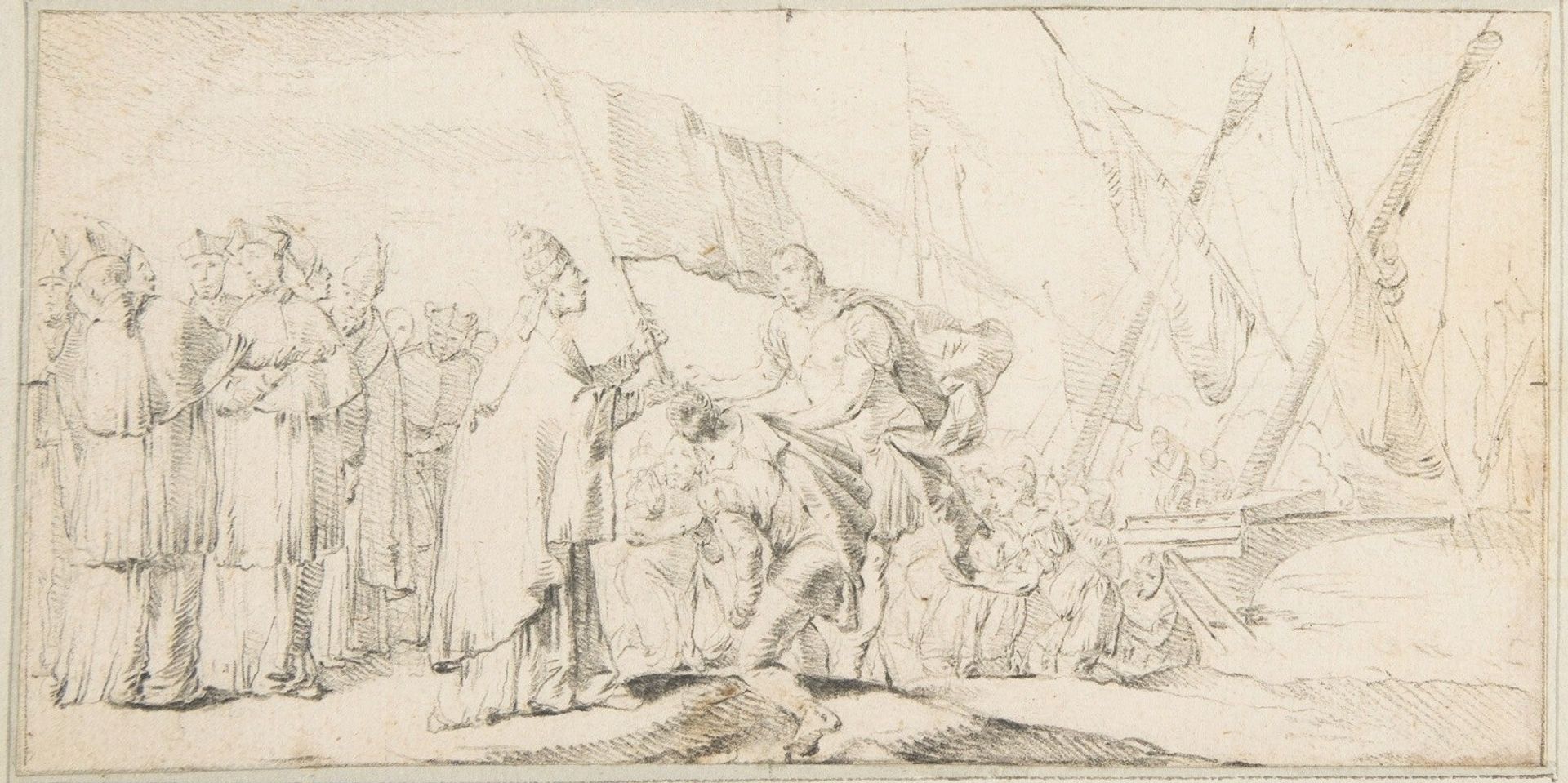 Pope Handing a Banner to a Crusader, with Ships in the Background by Giovanni Battista Tiepolo