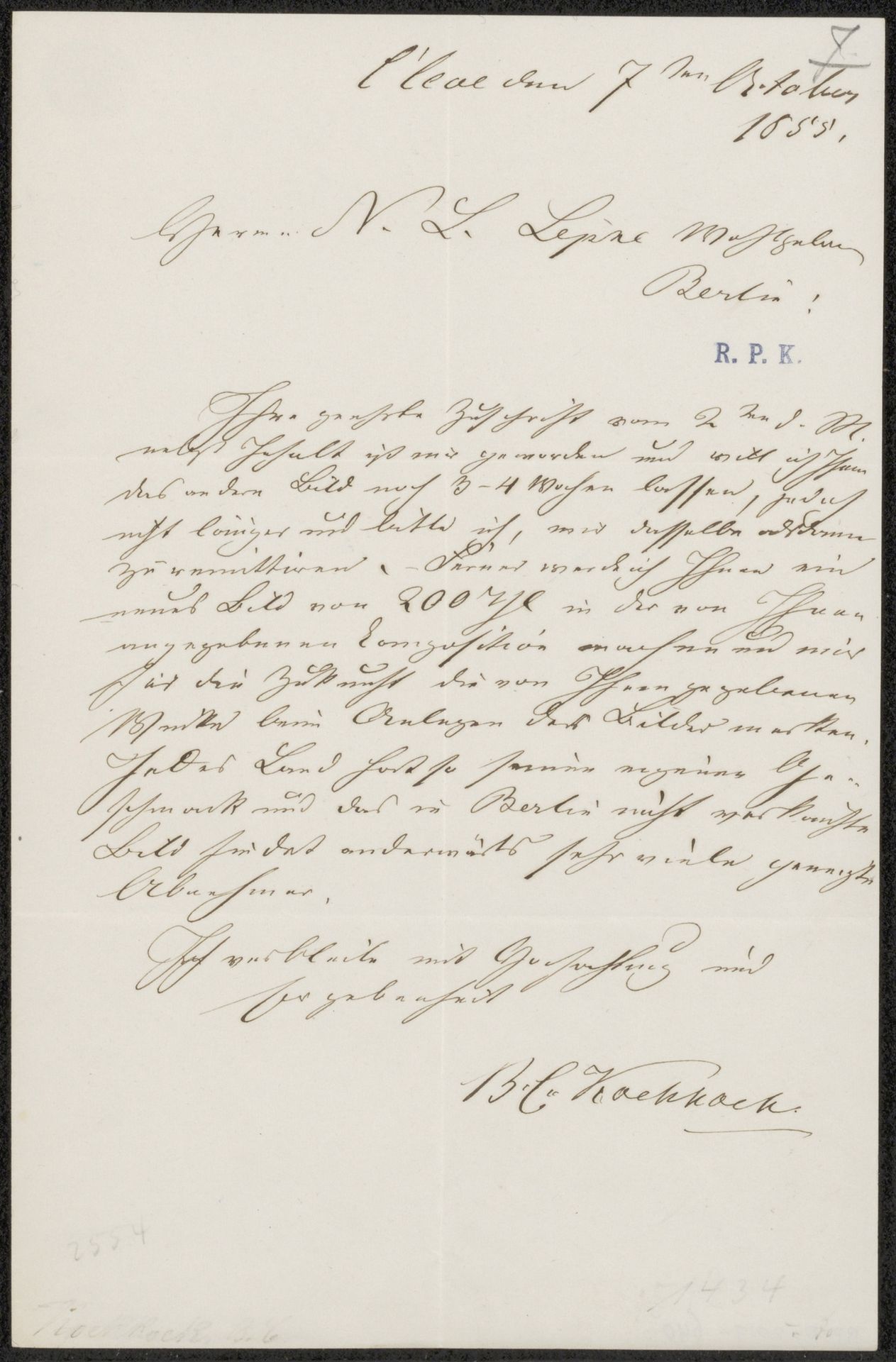 Brief aan N.L. Lepze by Barend Cornelis Koekkoek