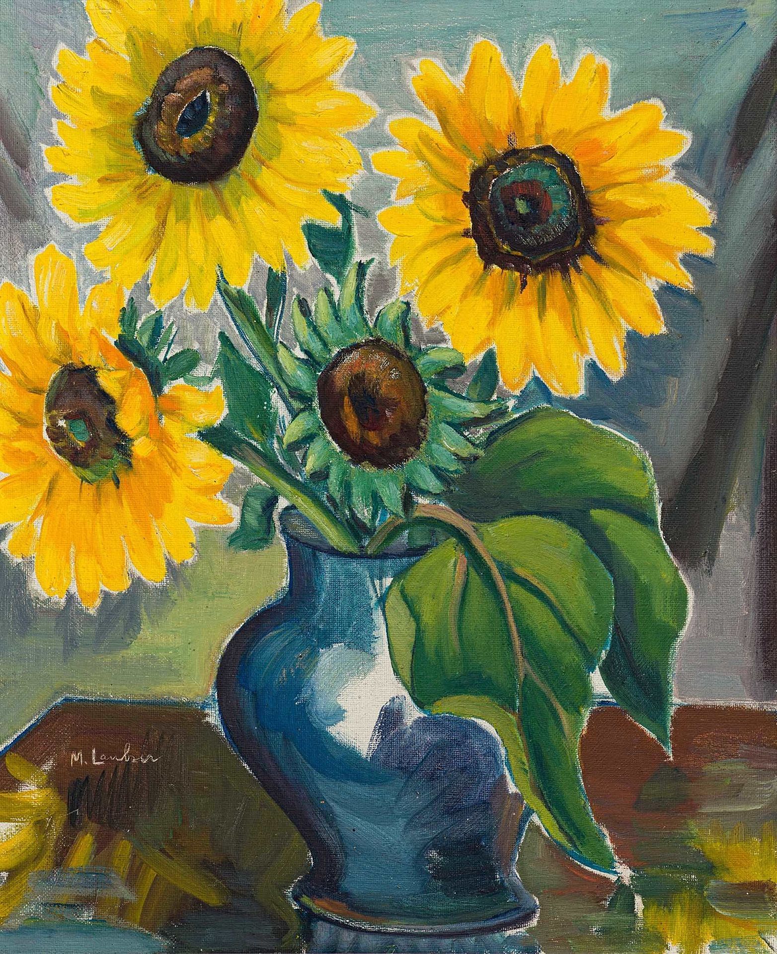 Sunflowers in Blue Vase by Maggie Laubser