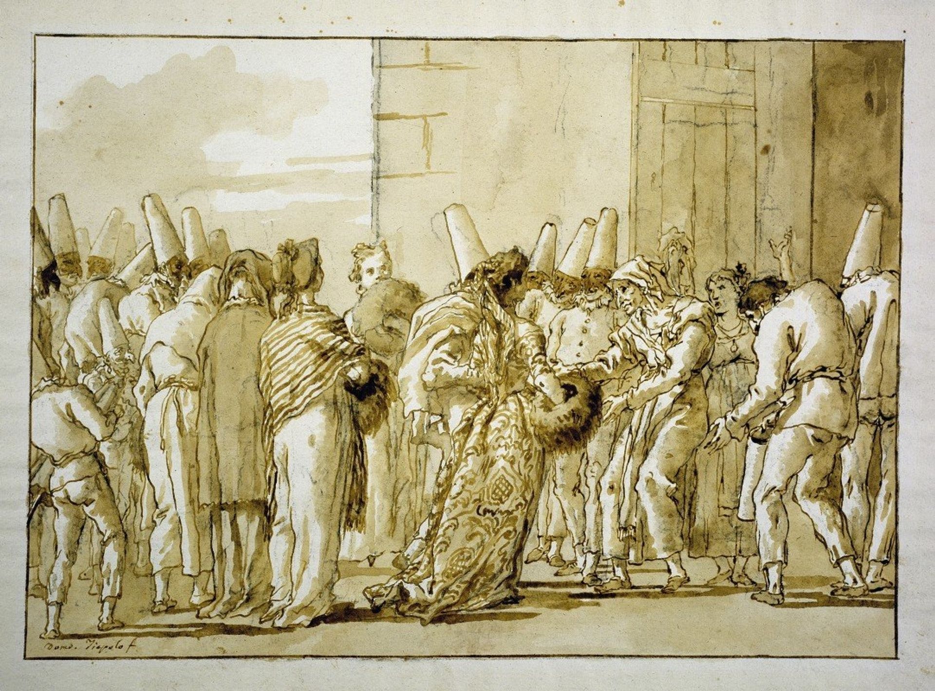 Punchinella’s Father Brings Home His Bride by Giovanni Domenico Tiepolo