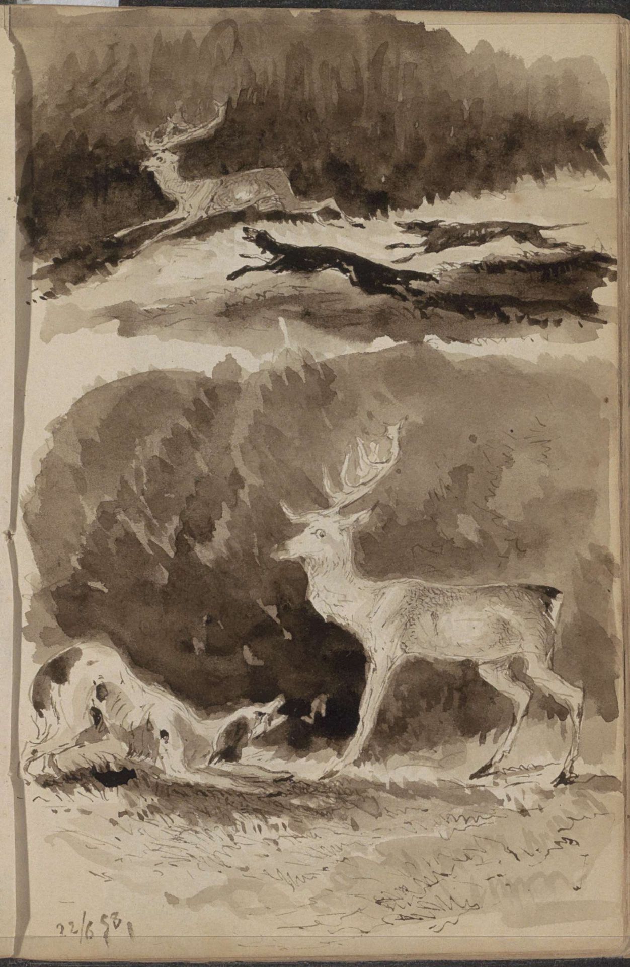 Landschappen met door honden opgejaagde herten by Johannes Tavenraat