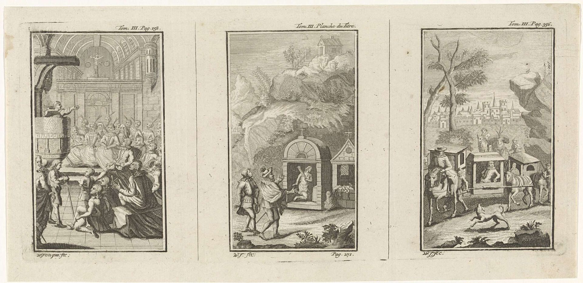 Drie boekillustraties met scènes met hovelingen by Wouter Jongman
