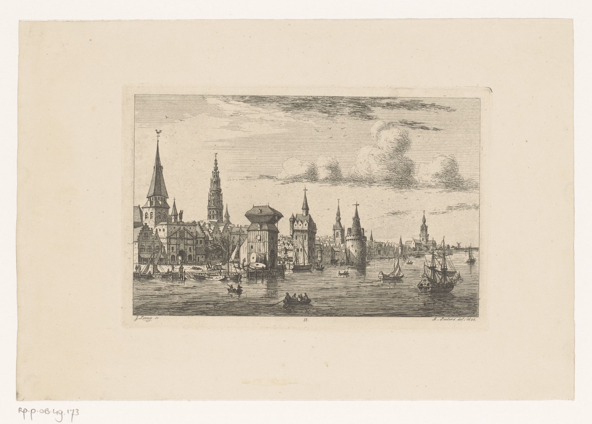 Gezicht op de werf in Antwerpen vanaf de Schelde by Jean Théodore Joseph Linnig