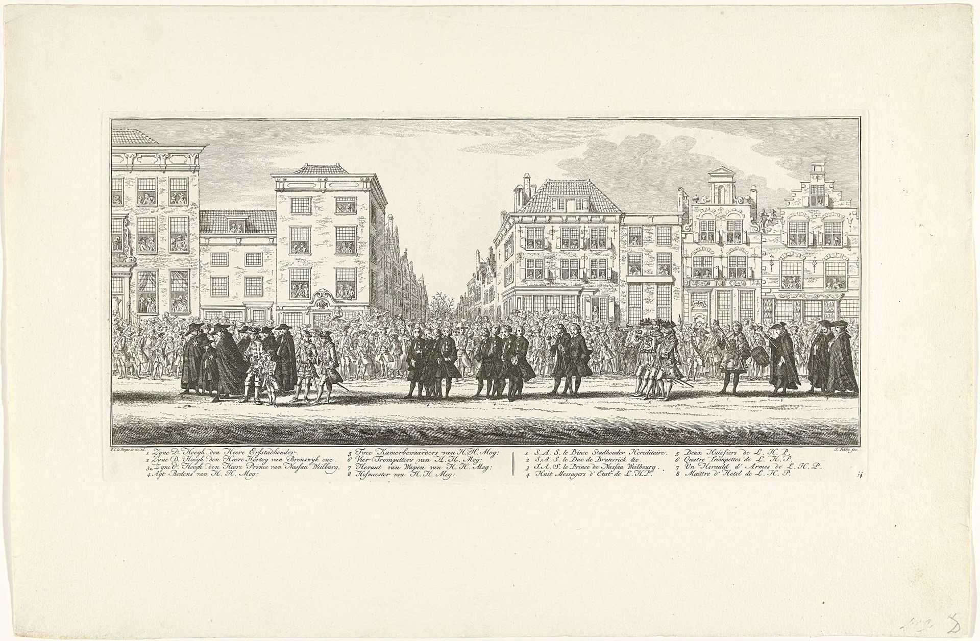 Willem V gevolgd door hofdienaren in de lijkstoet van Anna van Hannover te Delft, 1759 by Simon Fokke