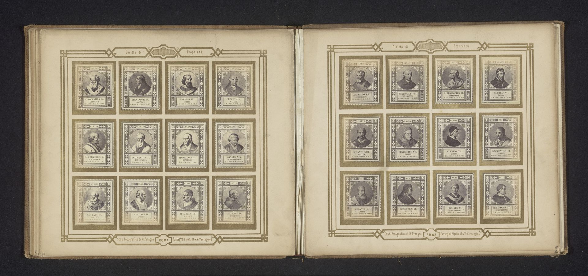 Fotoreproductie van twaalf portretten van pausen by M. Petagna