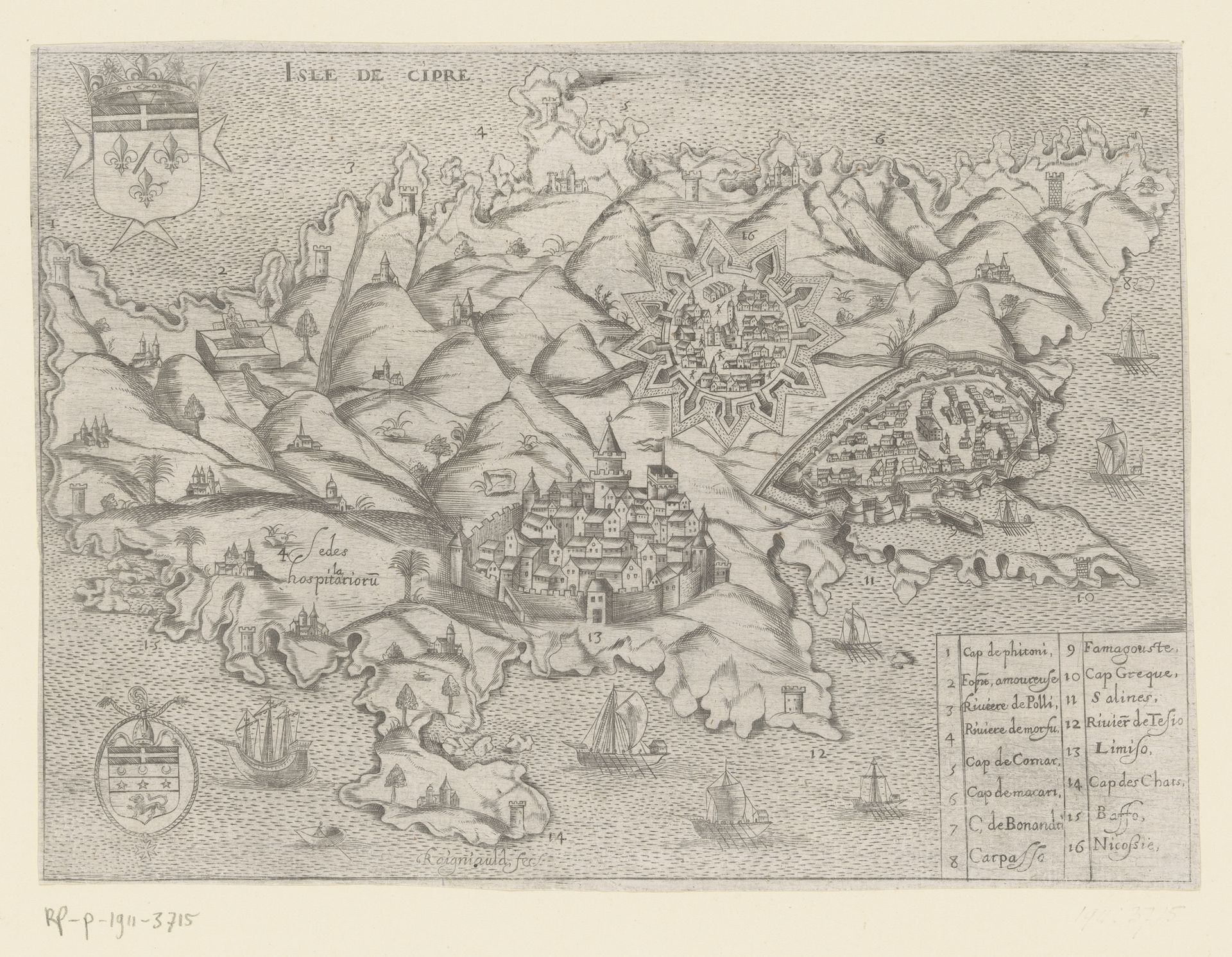 Kaart in vogelvlucht van het eiland Cyprus by Henry Raignauld
