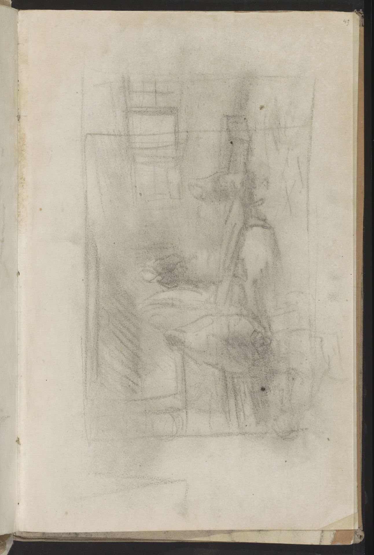 Interieur met drie figuren bij een spinnewiel by Albert Neuhuys