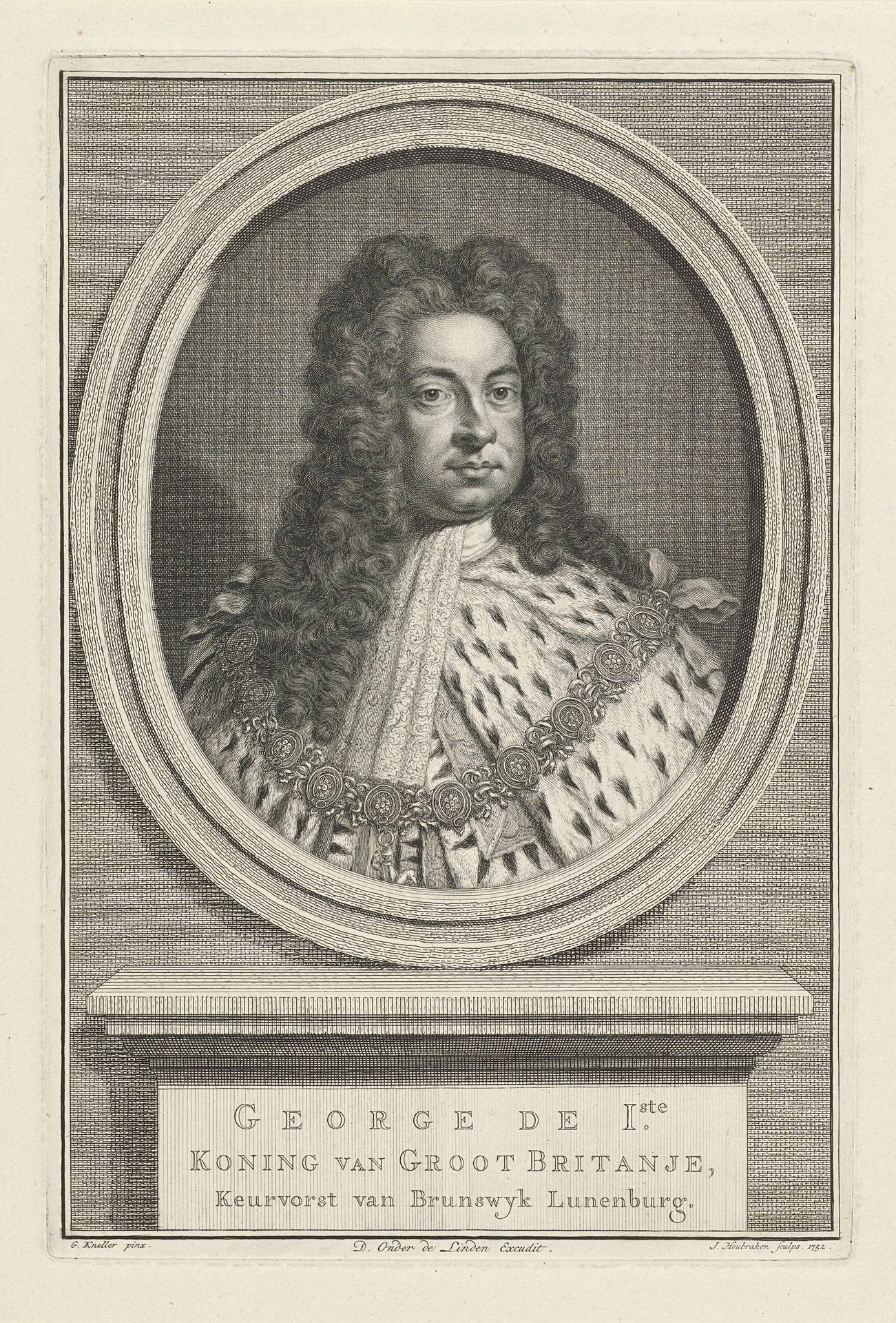 Portret van George I, koning van Engeland by Jacob Houbraken