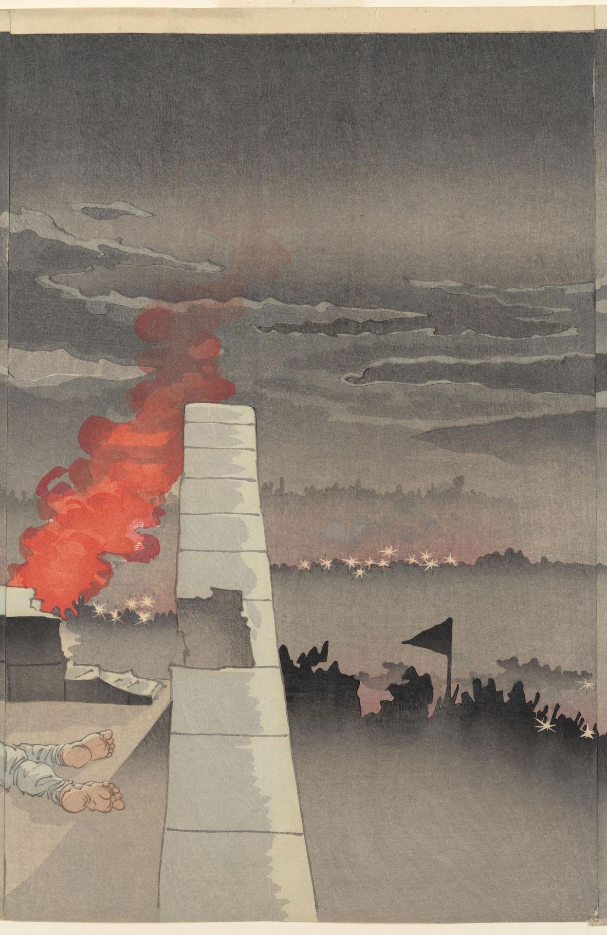 Defying a Shower of Bullets, He, Alone, Opened Hyonmu Gate by Kobayashi Kiyochika