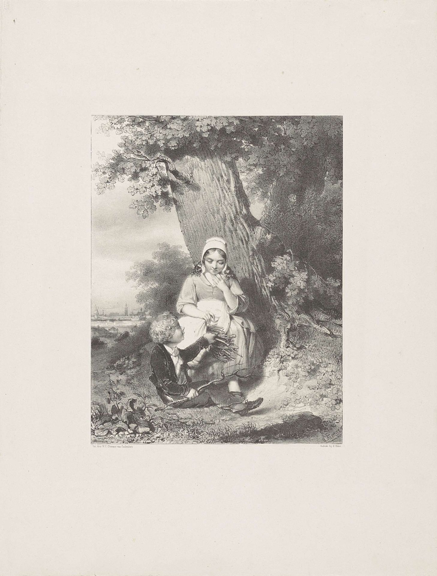 Meisje en jongen met een bos takken by Wilhelmus Cornelis Chimaer van Oudendorp