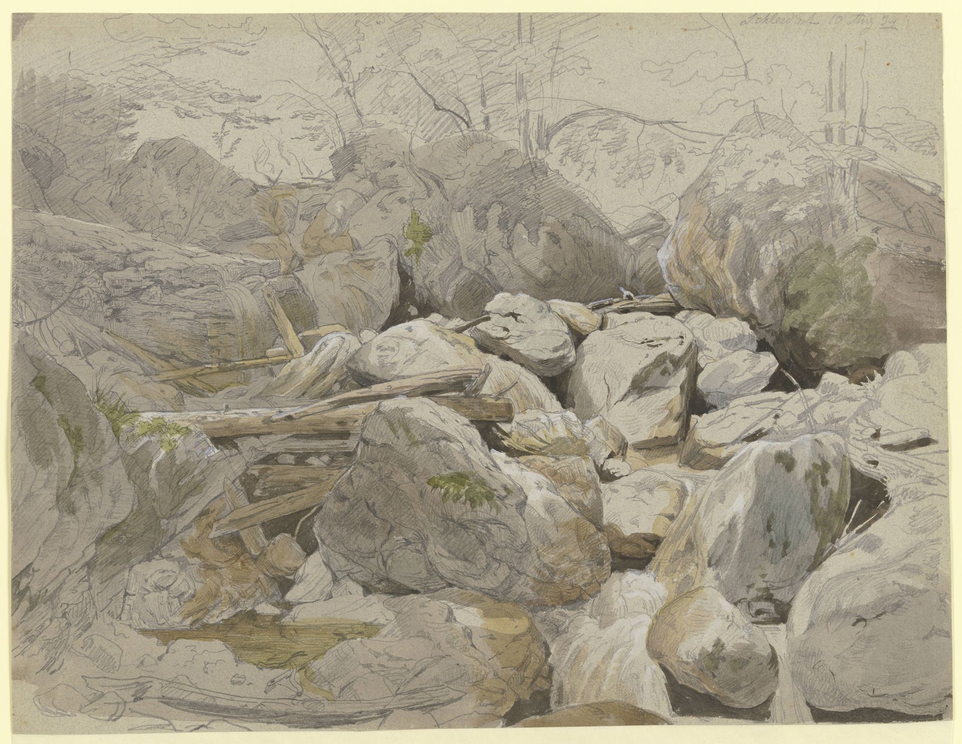 Wasserfall zwischen Felsblöcken by Carl Morgenstern