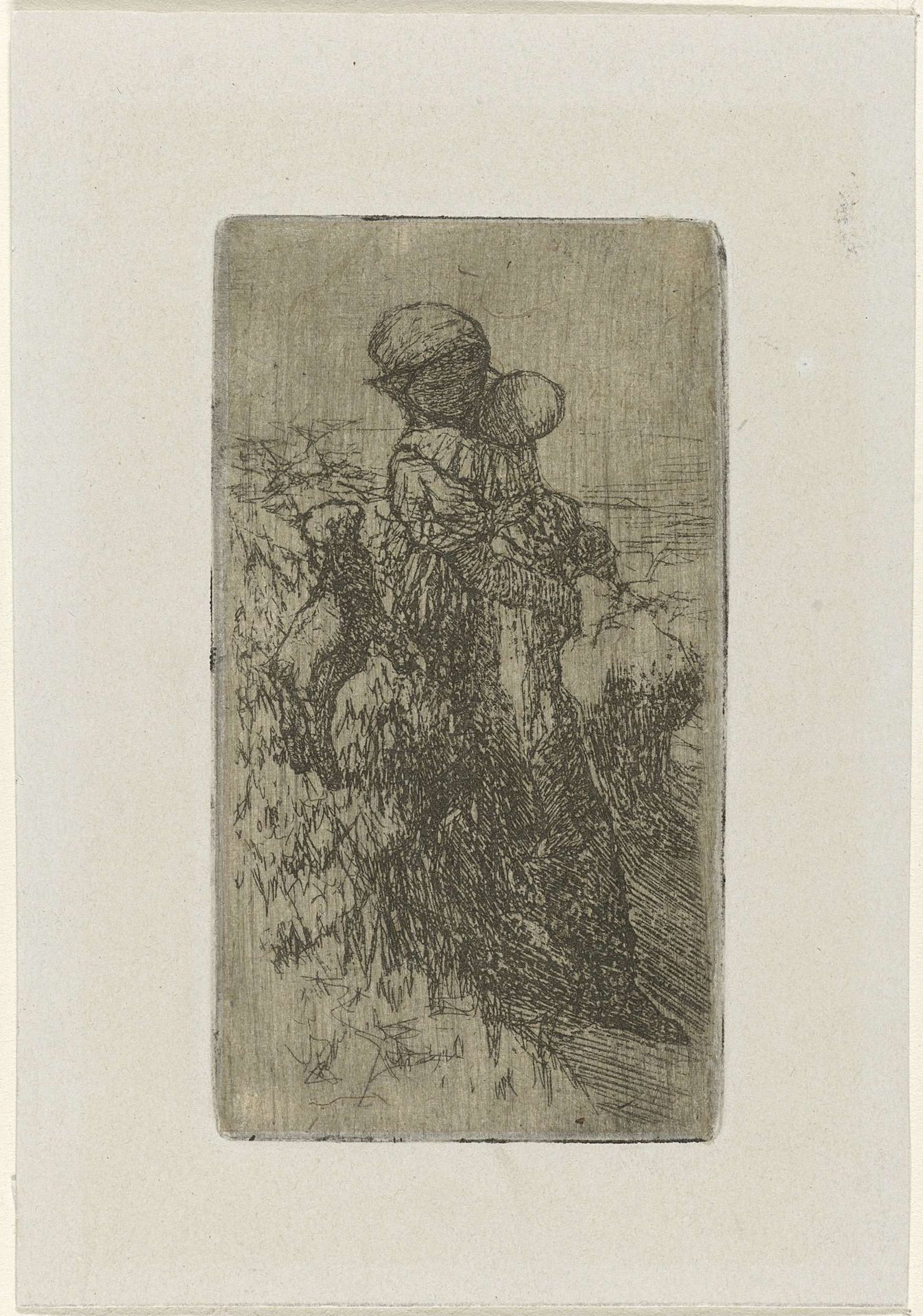 Meisje met kind op de arm bij een lam by Matthijs Maris