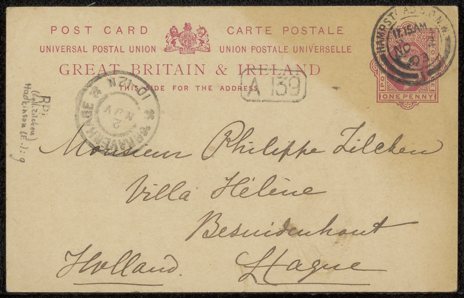 Briefkaart aan Philip Zilcken by Ernestine Hadkinson