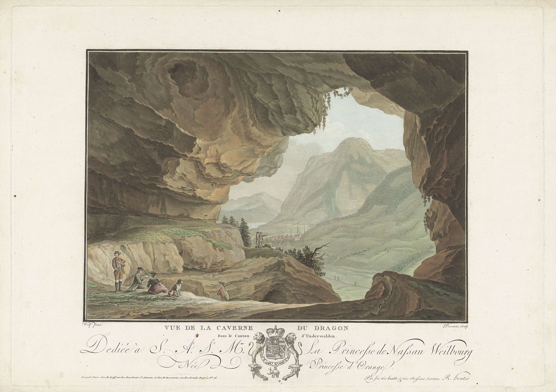 Gezicht op een landschap vanuit de Grot van de Draak by Charles Melchior Descourtis