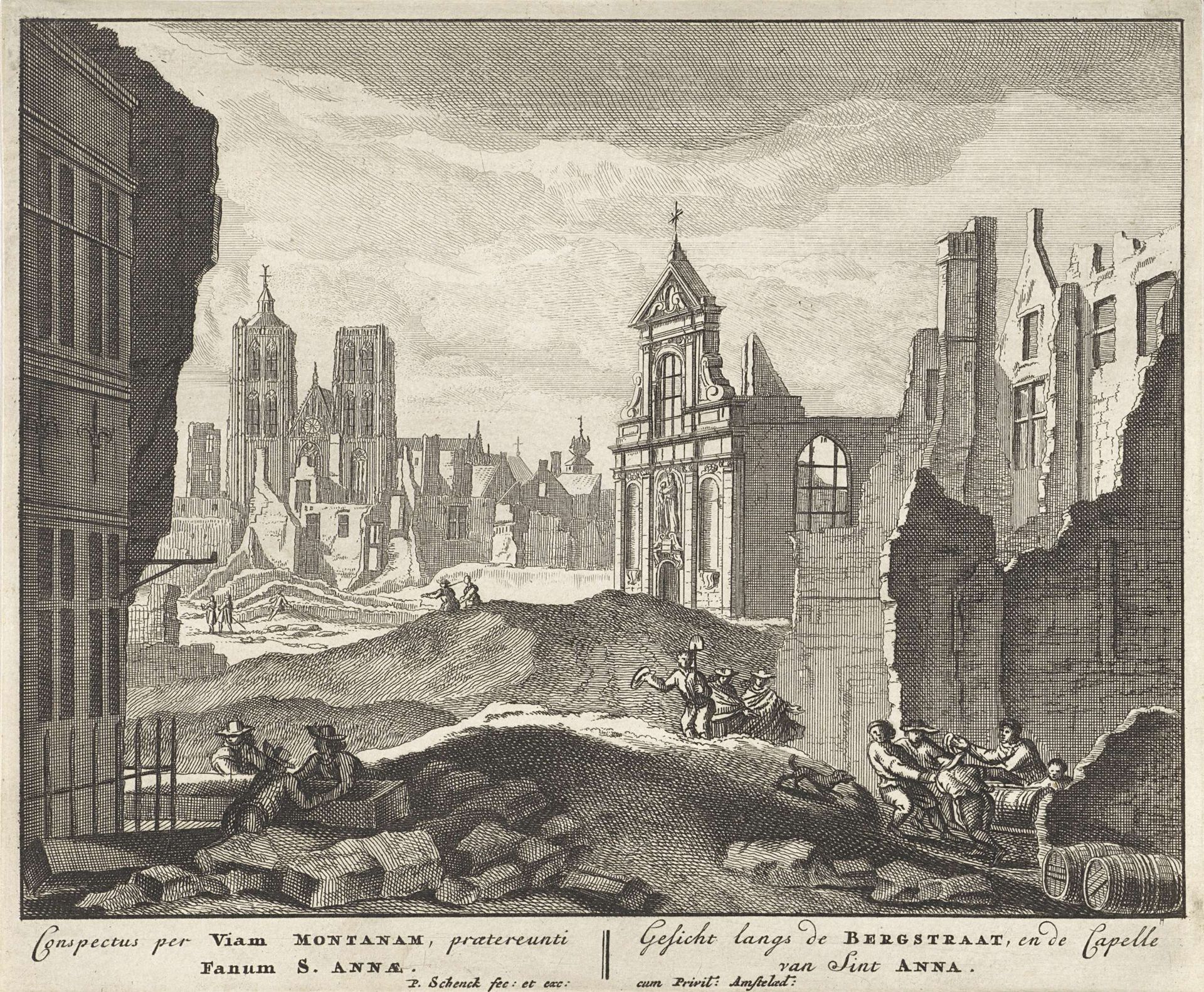 Ruïnes in de Bergstraat te Brussel, 1695 by Pieter Schenk