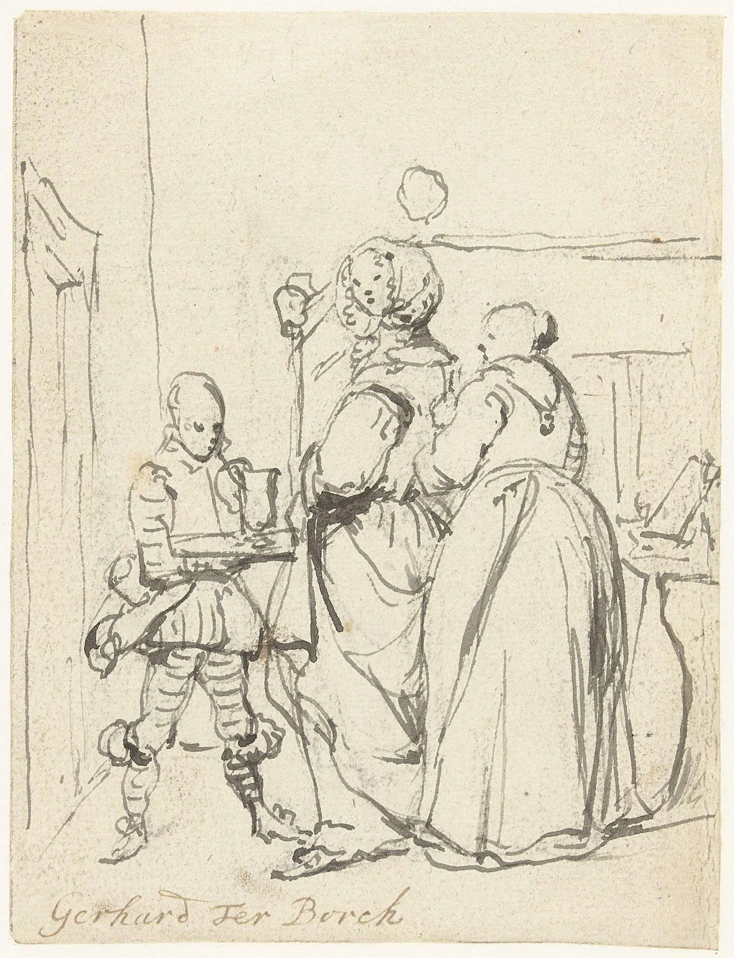 Dame bezig met haar toilet by Gerard ter (II) Borch