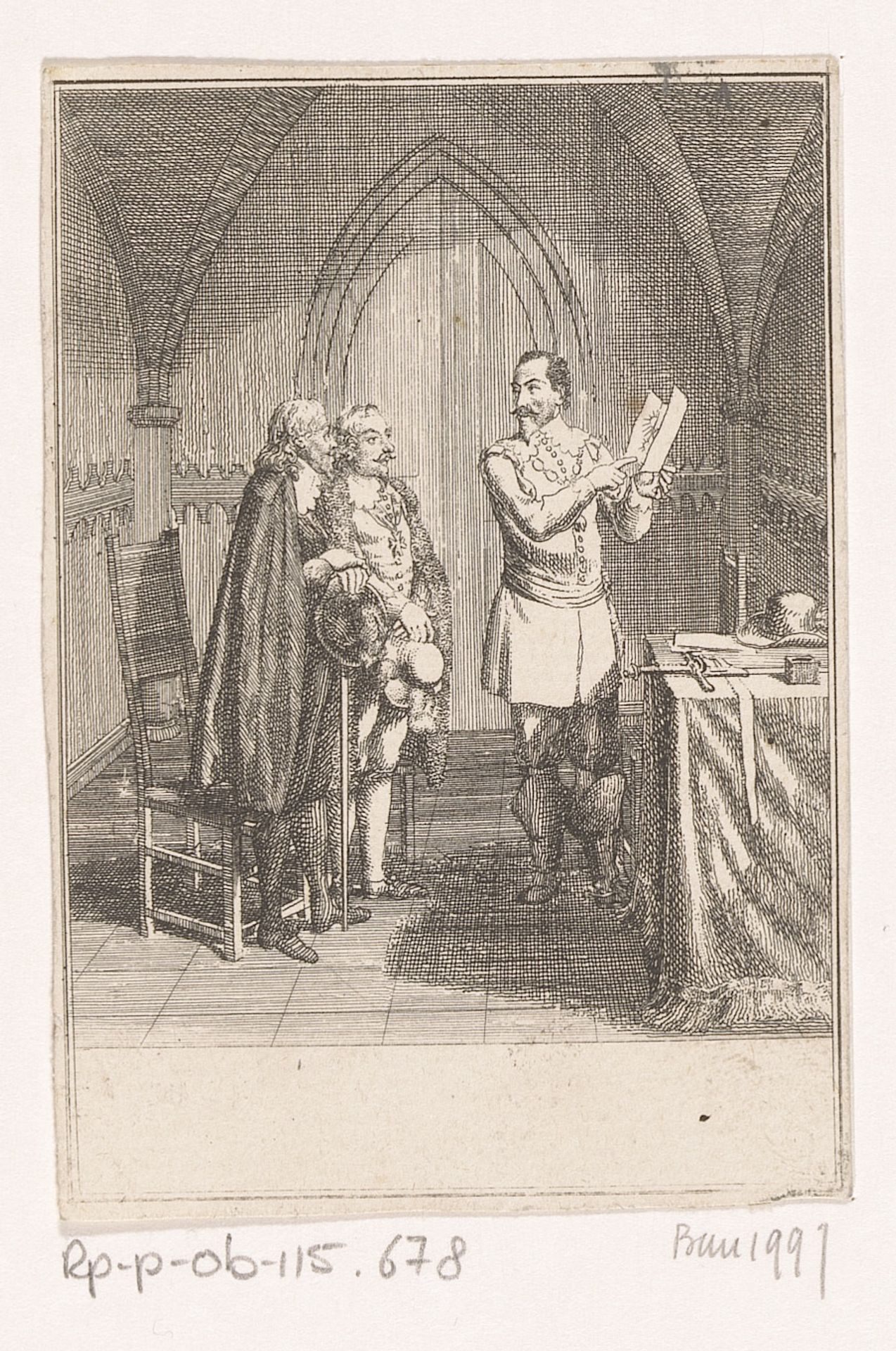 Twee afgevaardigde van Ferdinand II bij Wallenstein by Daniel Nikolaus Chodowiecki